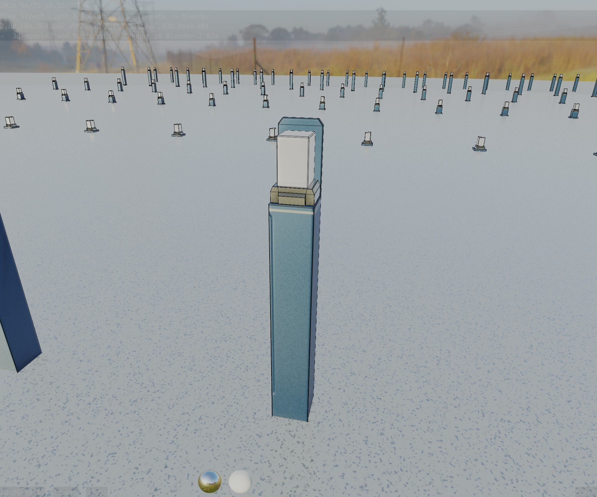 Street Light 8 Bollard 900 mm Futuristic Blue Version 5 Low-poly 3D model_47