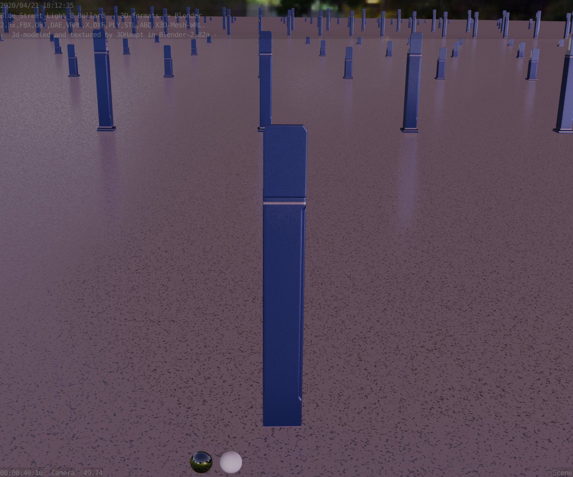 Street Light 8 Bollard 900 mm Futuristic Blue Version 5 Low-poly 3D model_74