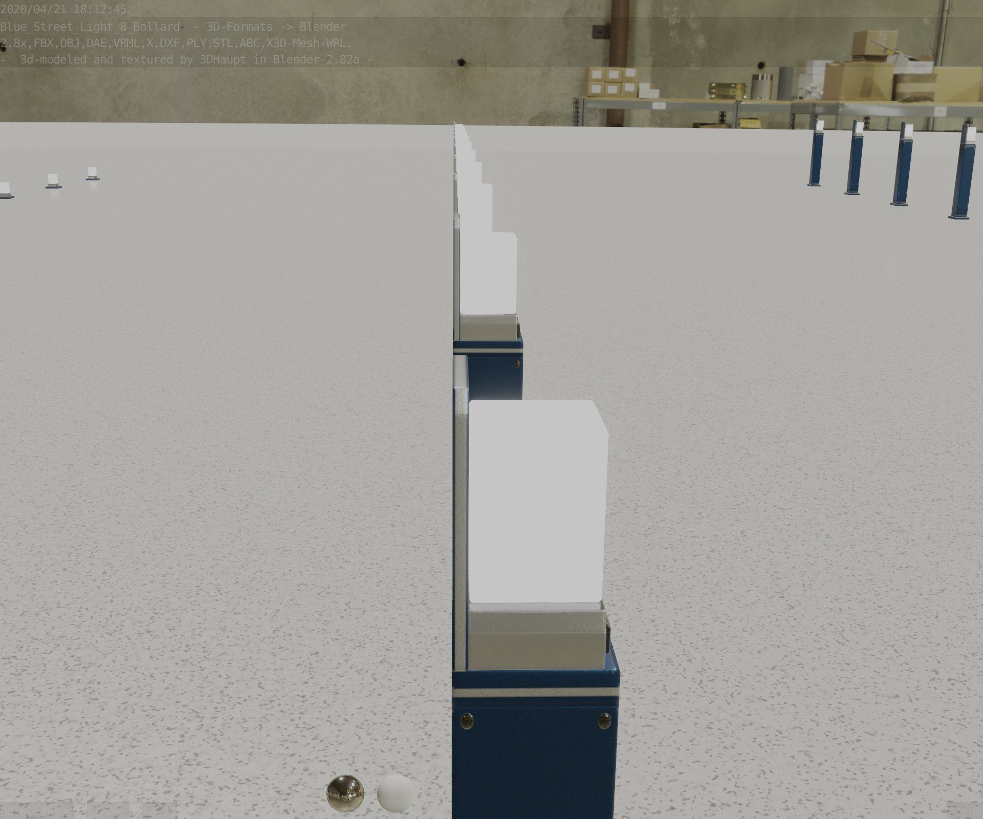 Street Light 8 Bollard 900 mm Futuristic Blue Version 5 Low-poly 3D model_85