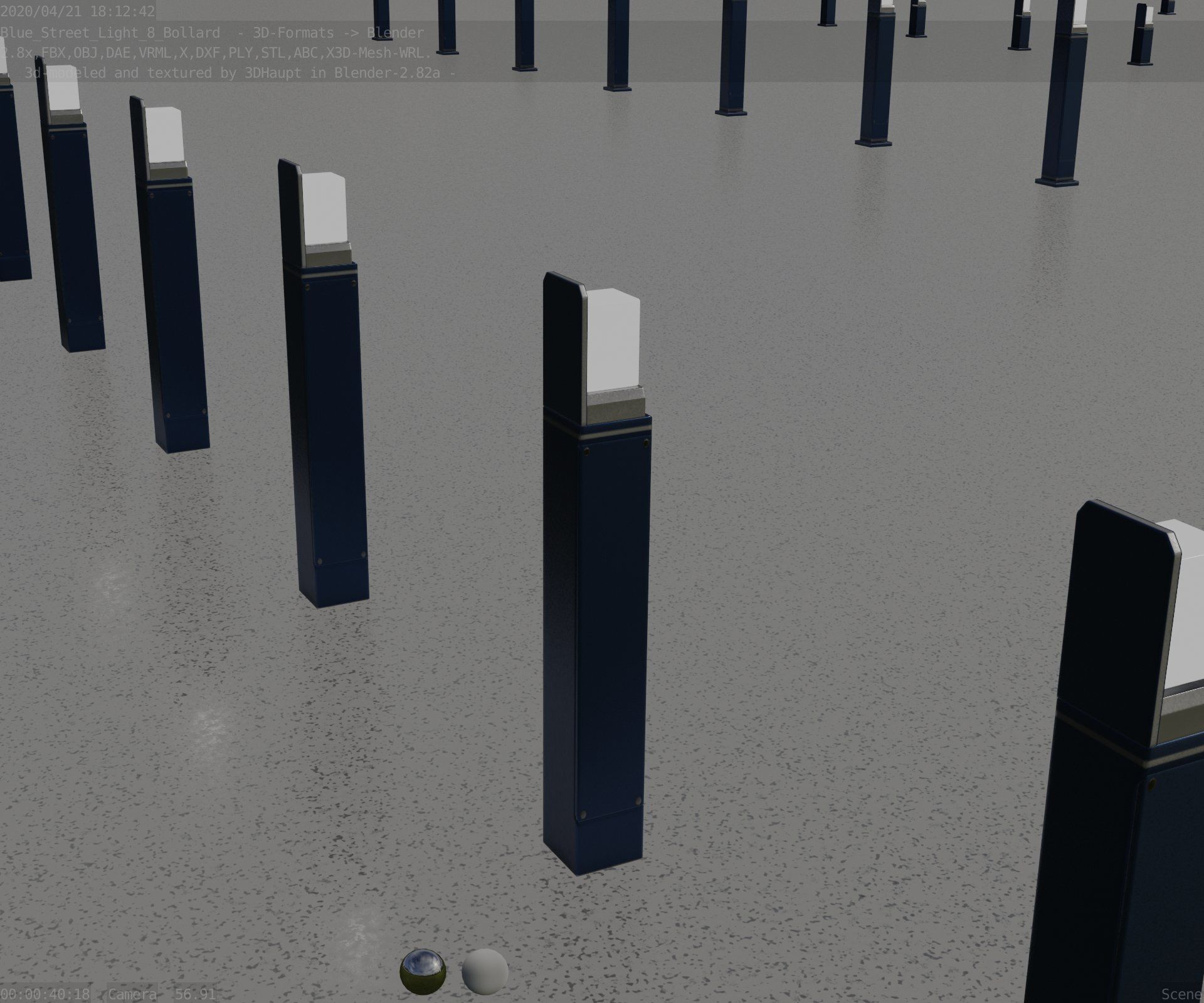 Street Light 8 Bollard 900 mm Futuristic Blue Version 5 Low-poly 3D model_82