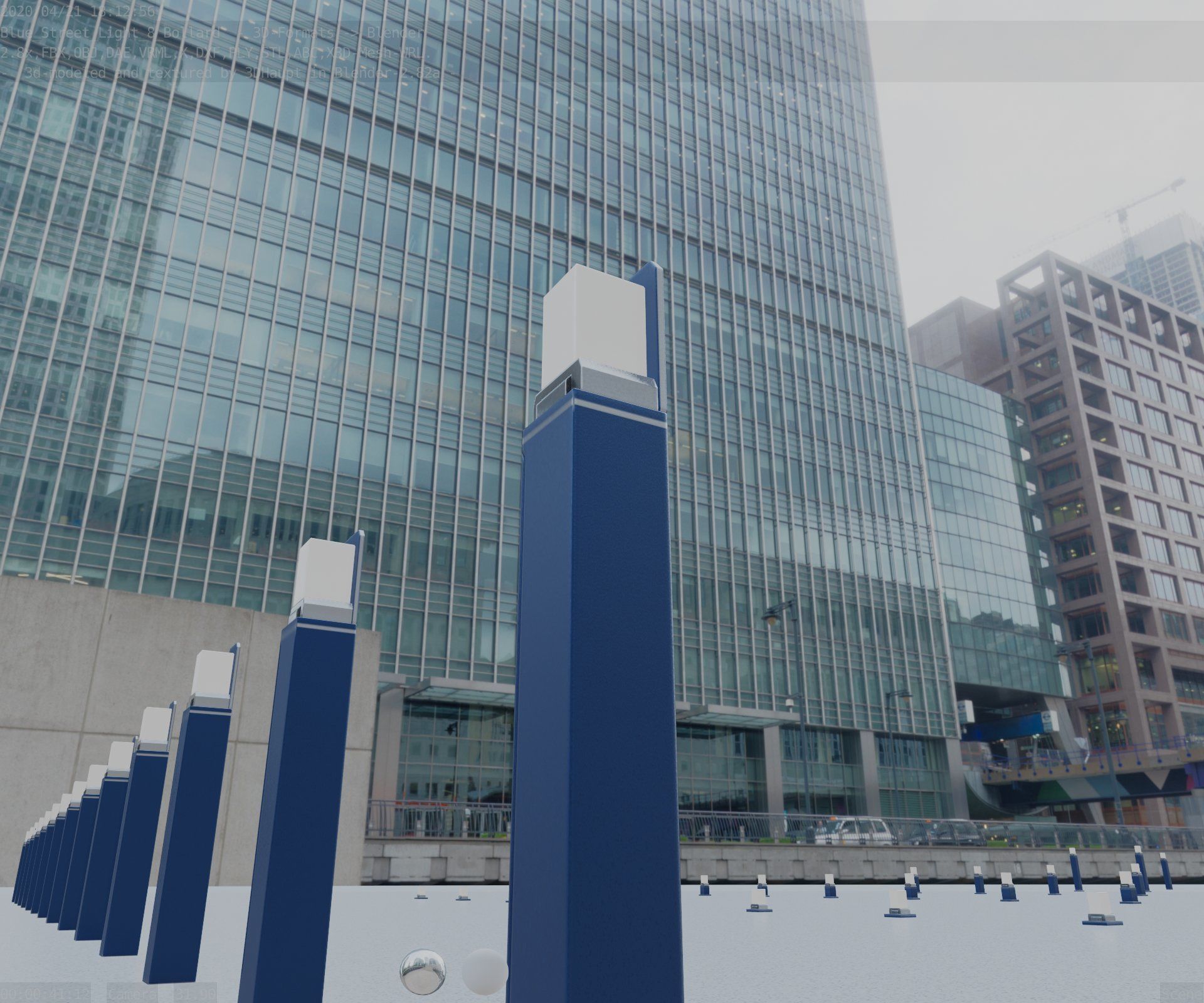 Street Light 8 Bollard 900 mm Futuristic Blue Version 5 Low-poly 3D model_3