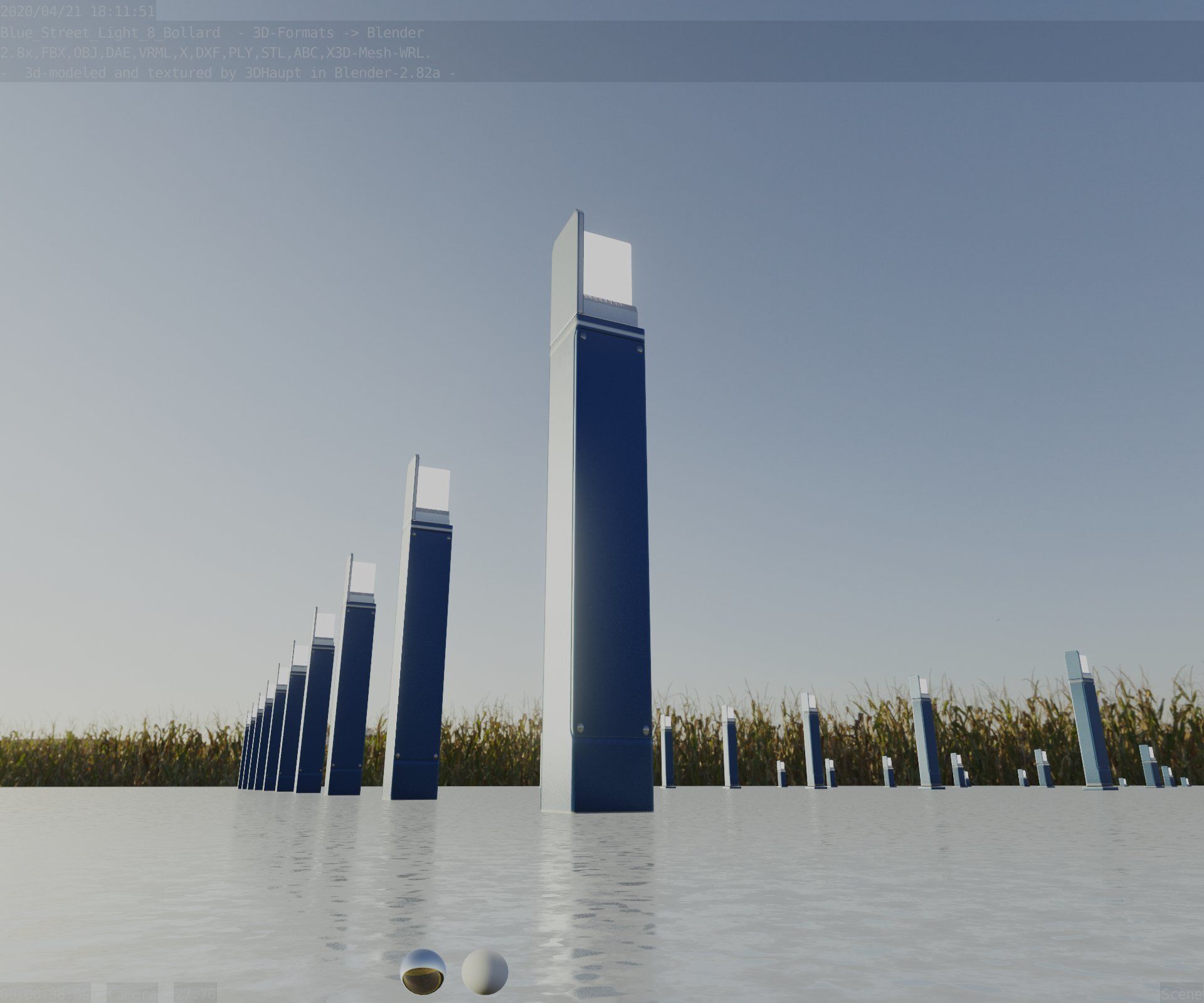 Street Light 8 Bollard 900 mm Futuristic Blue Version 5 Low-poly 3D model_7