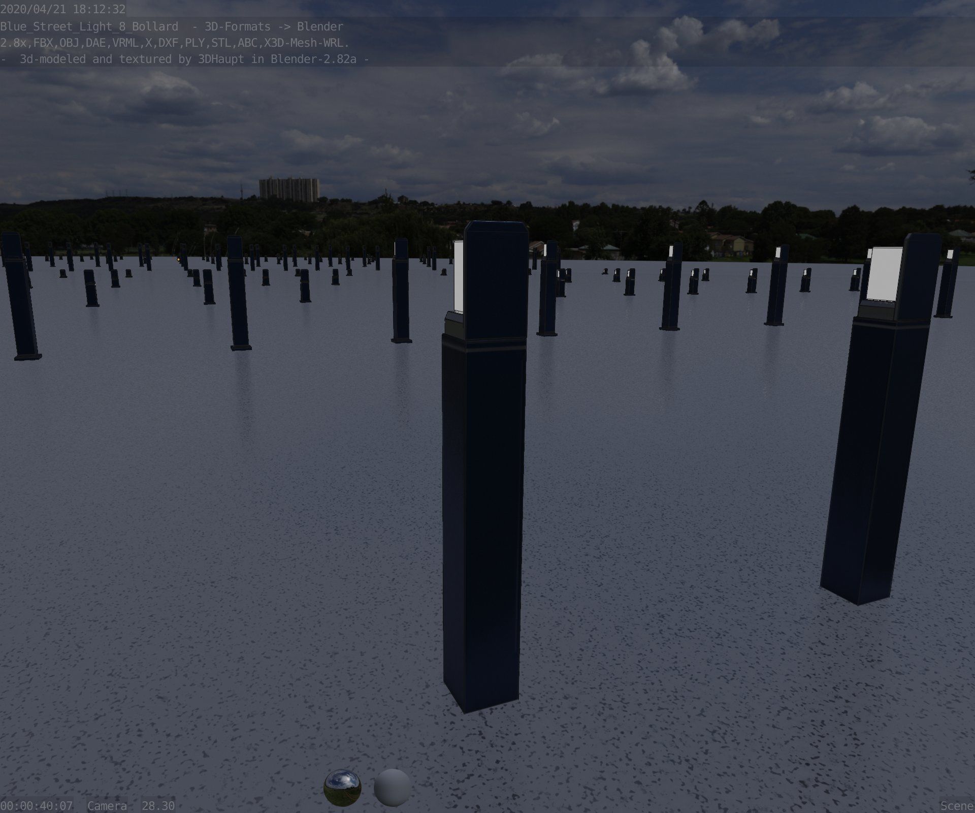 Street Light 8 Bollard 900 mm Futuristic Blue Version 5 Low-poly 3D model_71