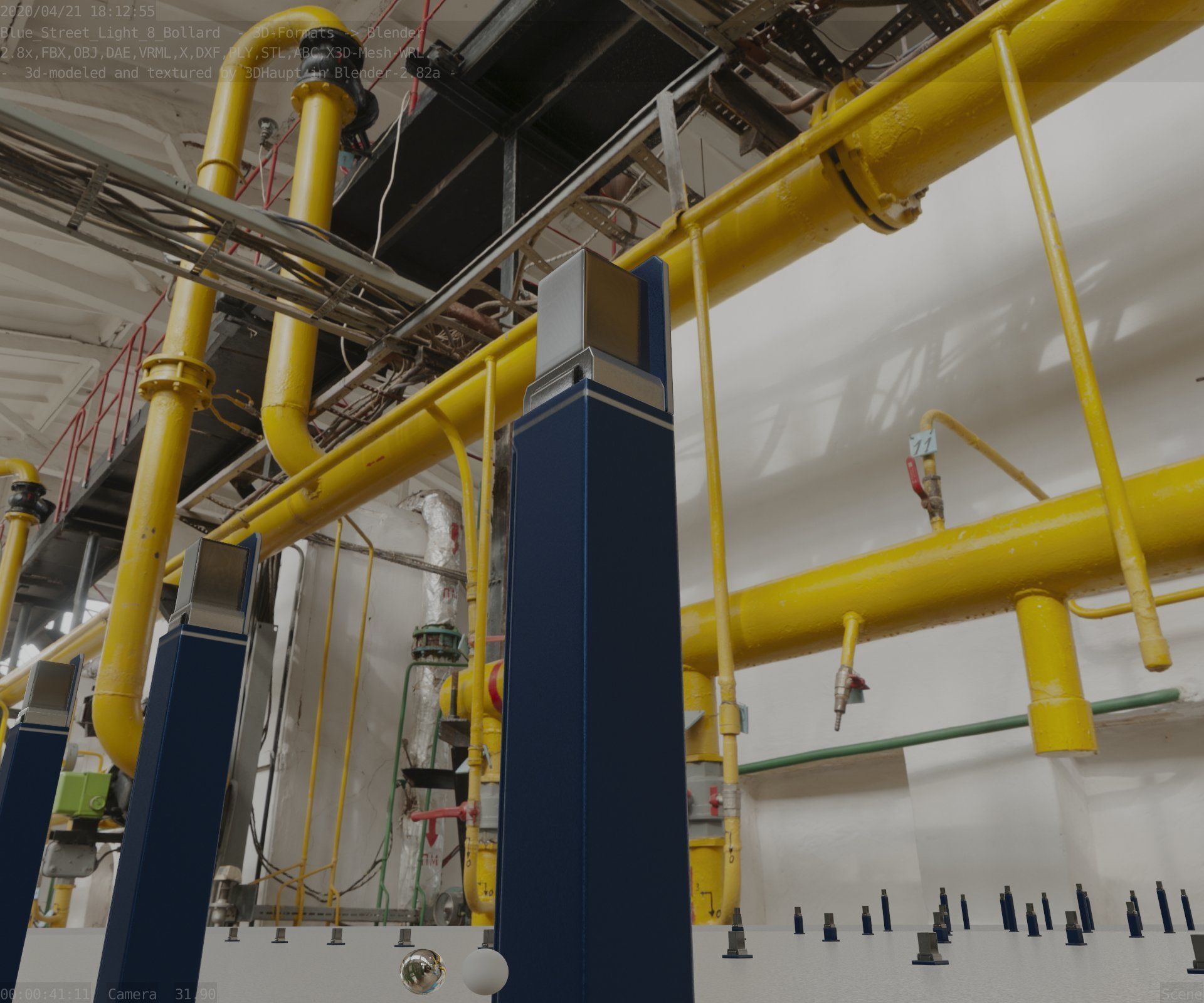 Street Light 8 Bollard 900 mm Futuristic Blue Version 5 Low-poly 3D model_2