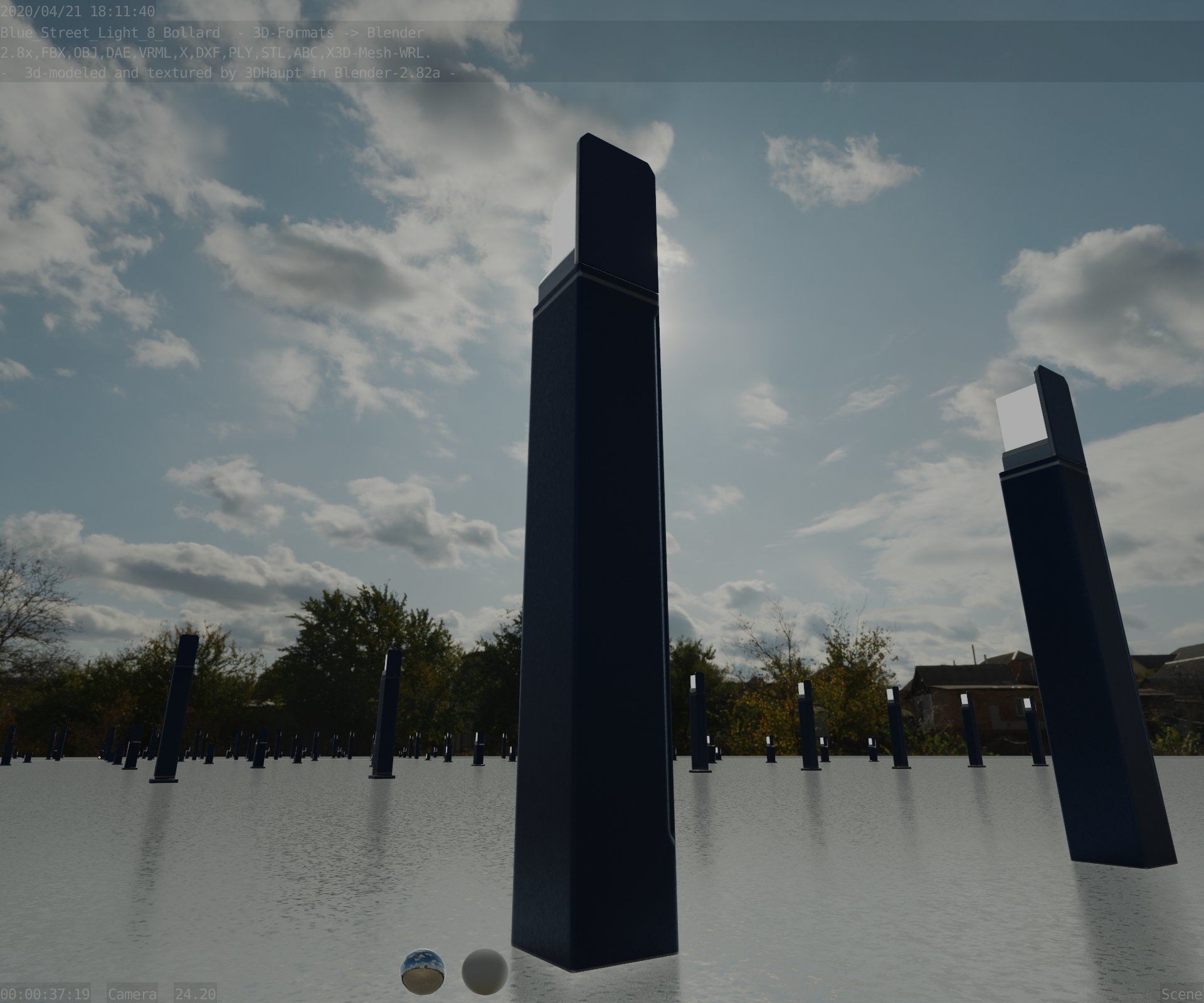 Street Light 8 Bollard 900 mm Futuristic Blue Version 5 Low-poly 3D model_14
