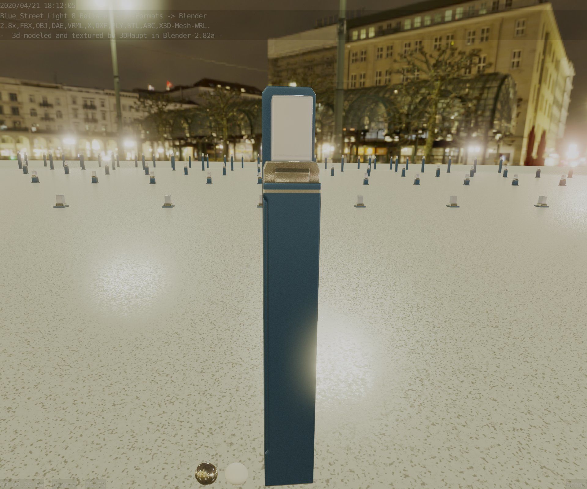 Street Light 8 Bollard 900 mm Futuristic Blue Version 5 Low-poly 3D model_44
