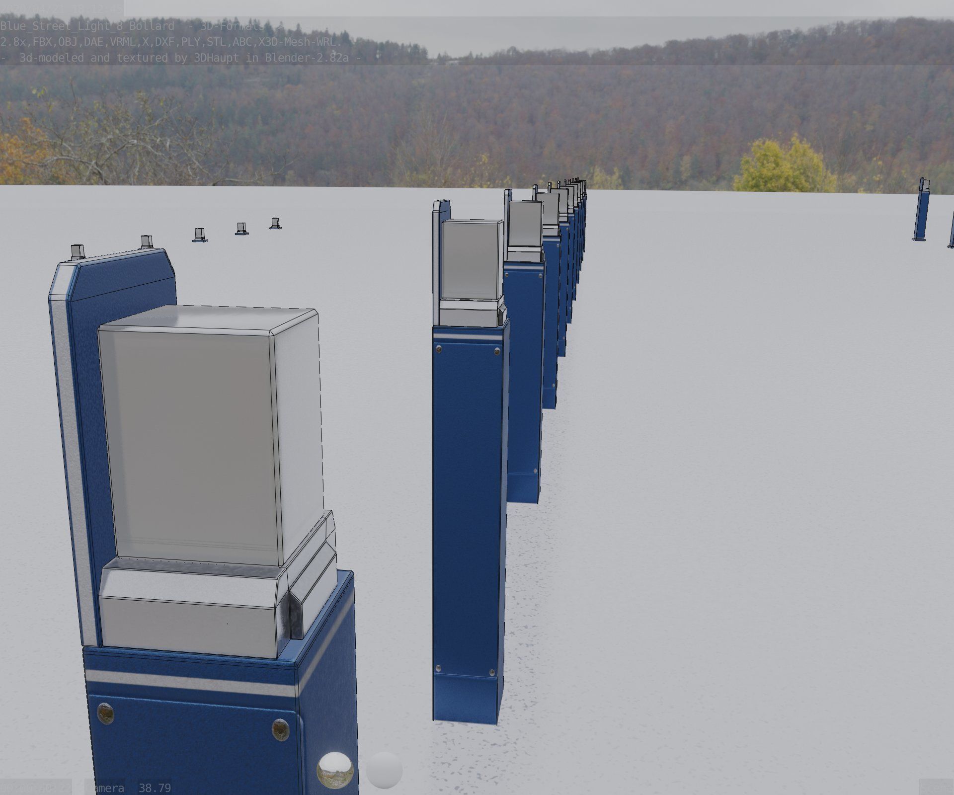 Street Light 8 Bollard 900 mm Futuristic Blue Version 5 Low-poly 3D model_86