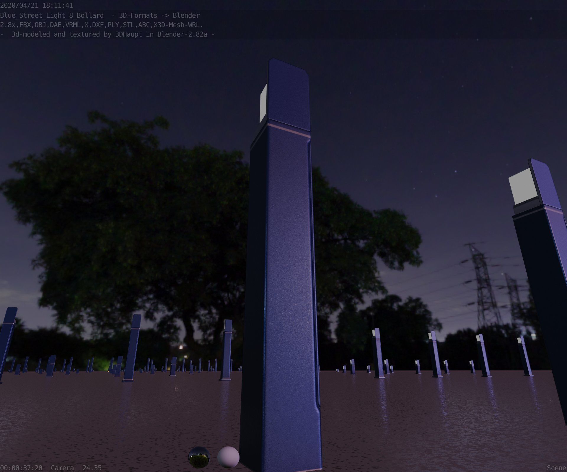 Street Light 8 Bollard 900 mm Futuristic Blue Version 5 Low-poly 3D model_15
