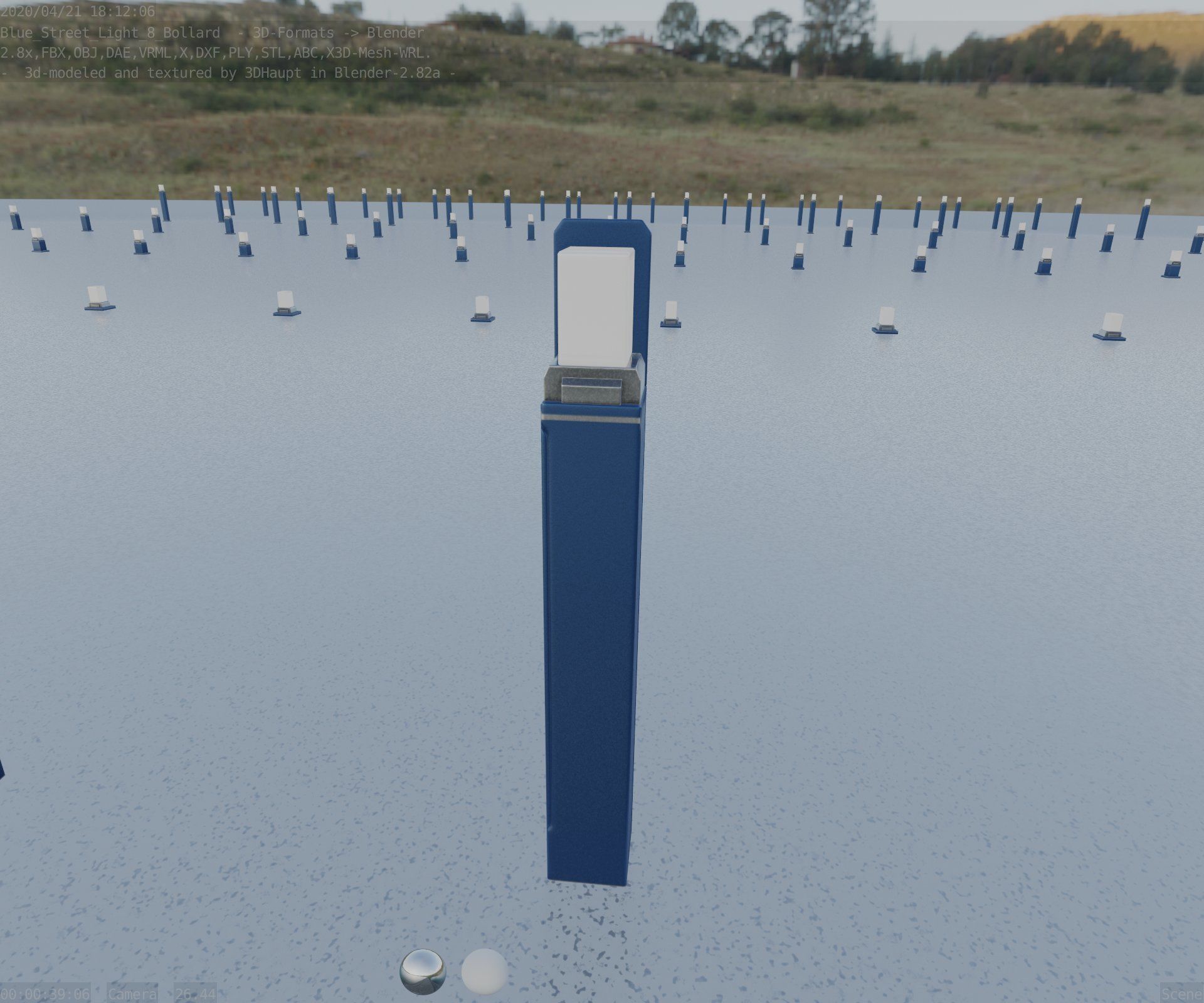 Street Light 8 Bollard 900 mm Futuristic Blue Version 5 Low-poly 3D model_46