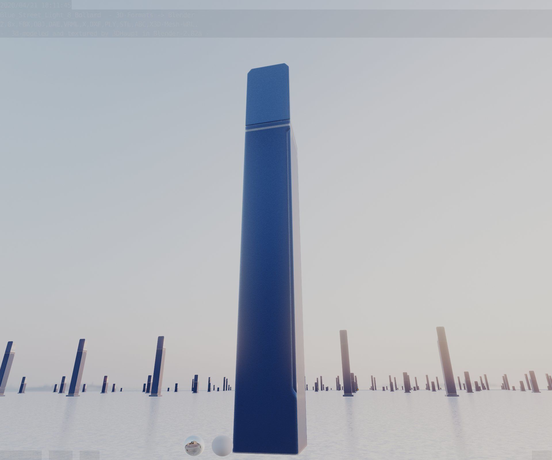 Street Light 8 Bollard 900 mm Futuristic Blue Version 5 Low-poly 3D model_20