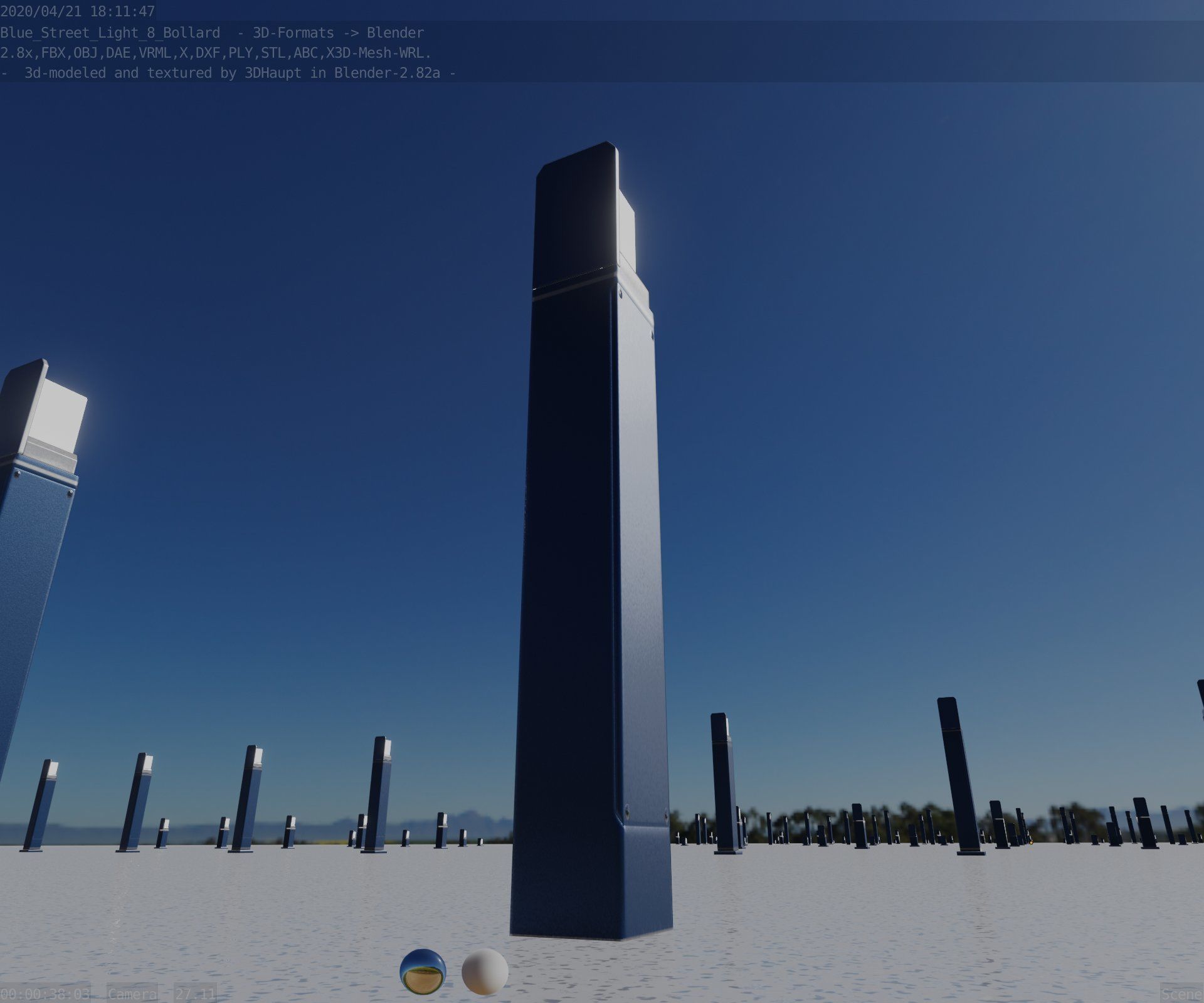 Street Light 8 Bollard 900 mm Futuristic Blue Version 5 Low-poly 3D model_22