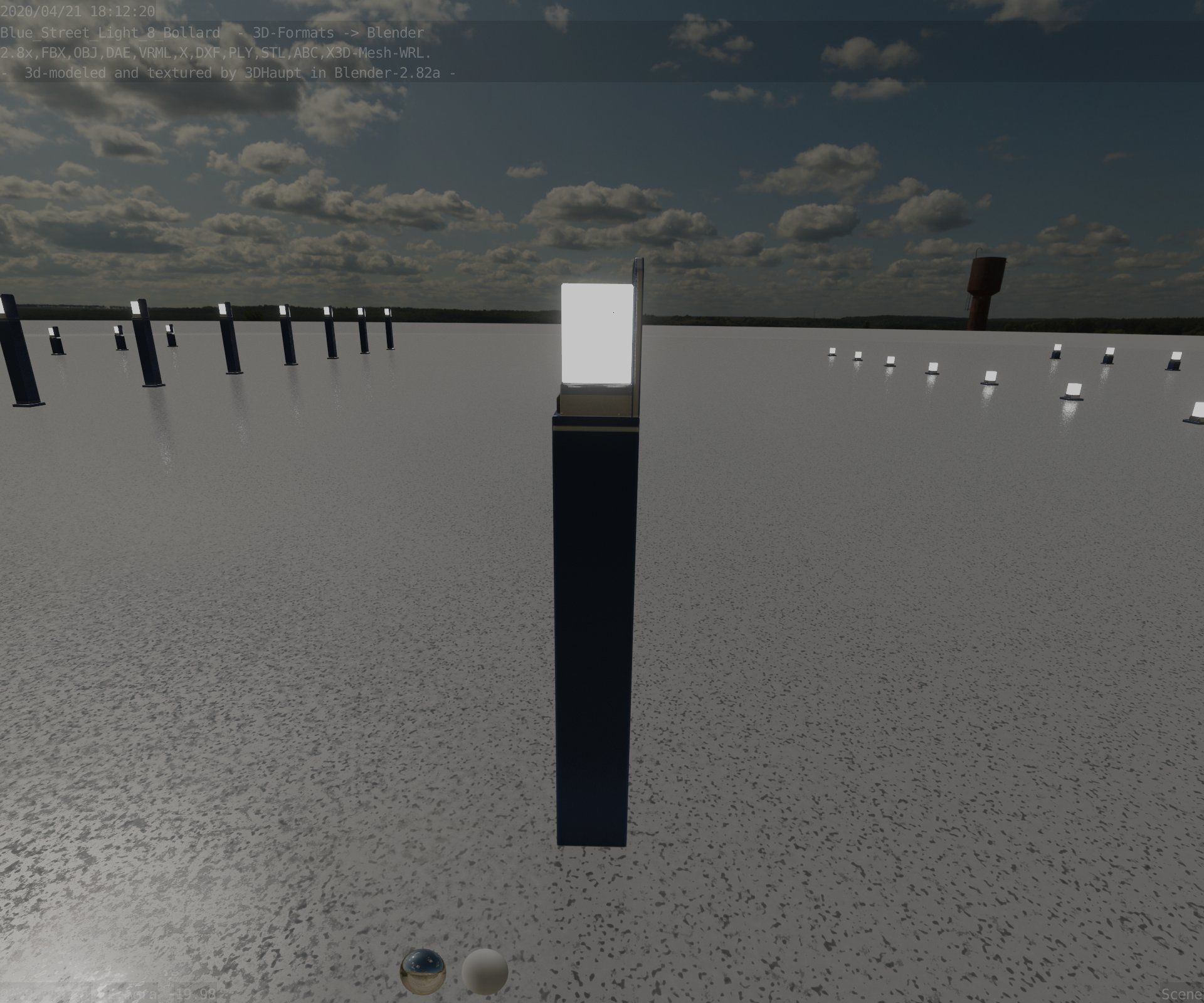 Street Light 8 Bollard 900 mm Futuristic Blue Version 5 Low-poly 3D model_61