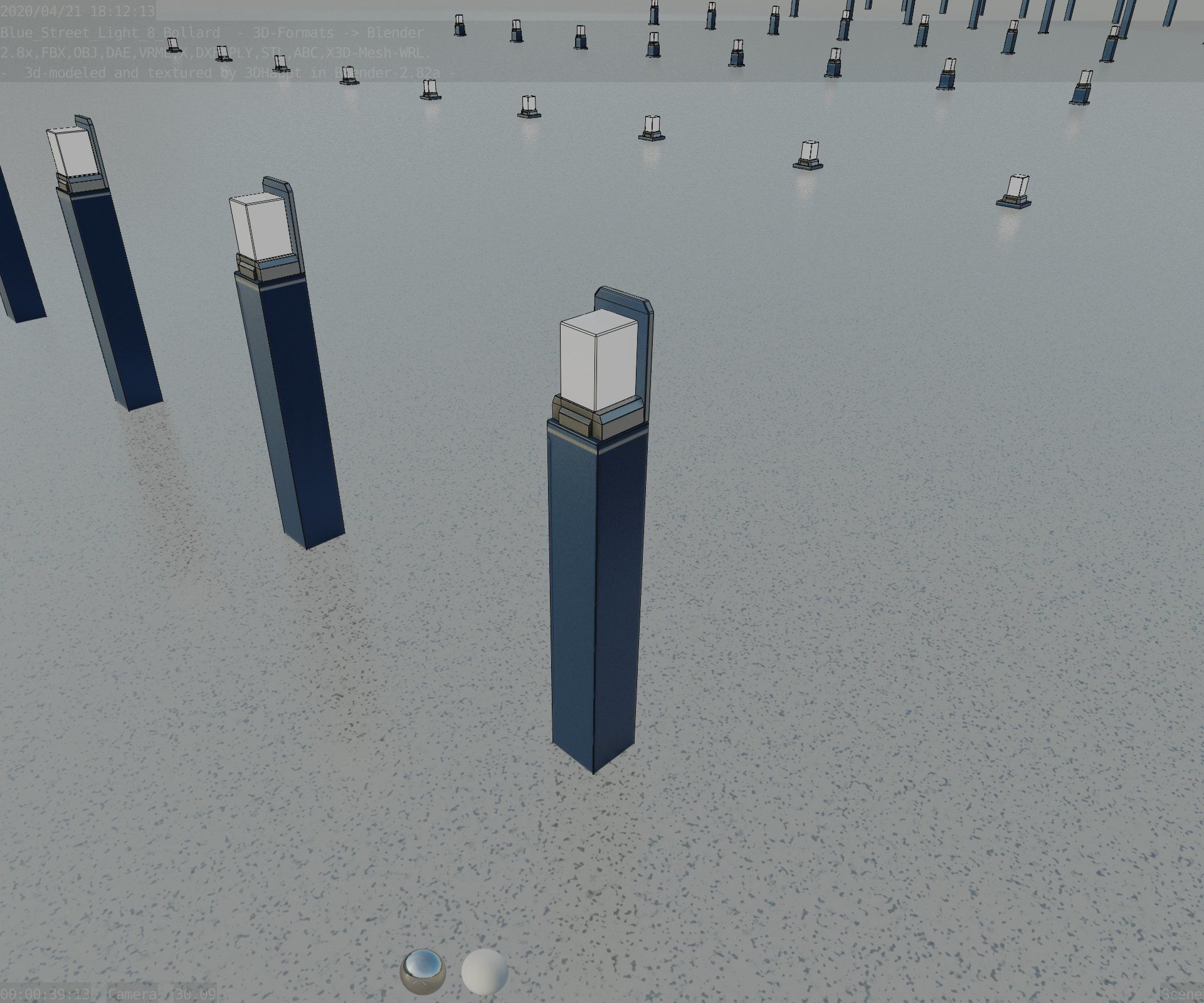 Street Light 8 Bollard 900 mm Futuristic Blue Version 5 Low-poly 3D model_53