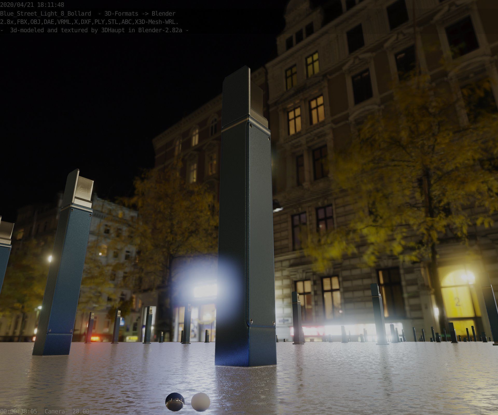Street Light 8 Bollard 900 mm Futuristic Blue Version 5 Low-poly 3D model_24
