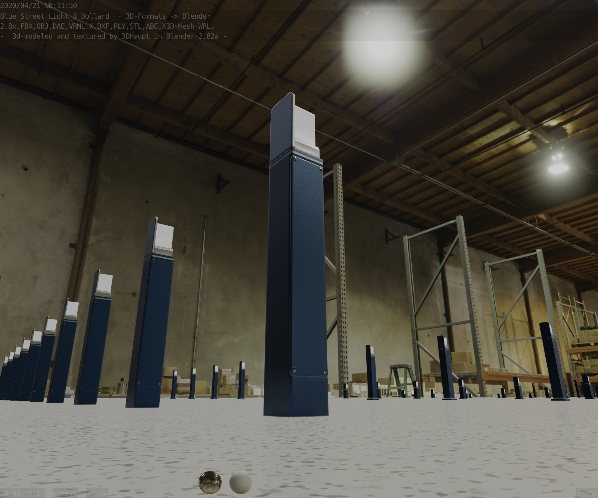 Street Light 8 Bollard 900 mm Futuristic Blue Version 5 Low-poly 3D model_26