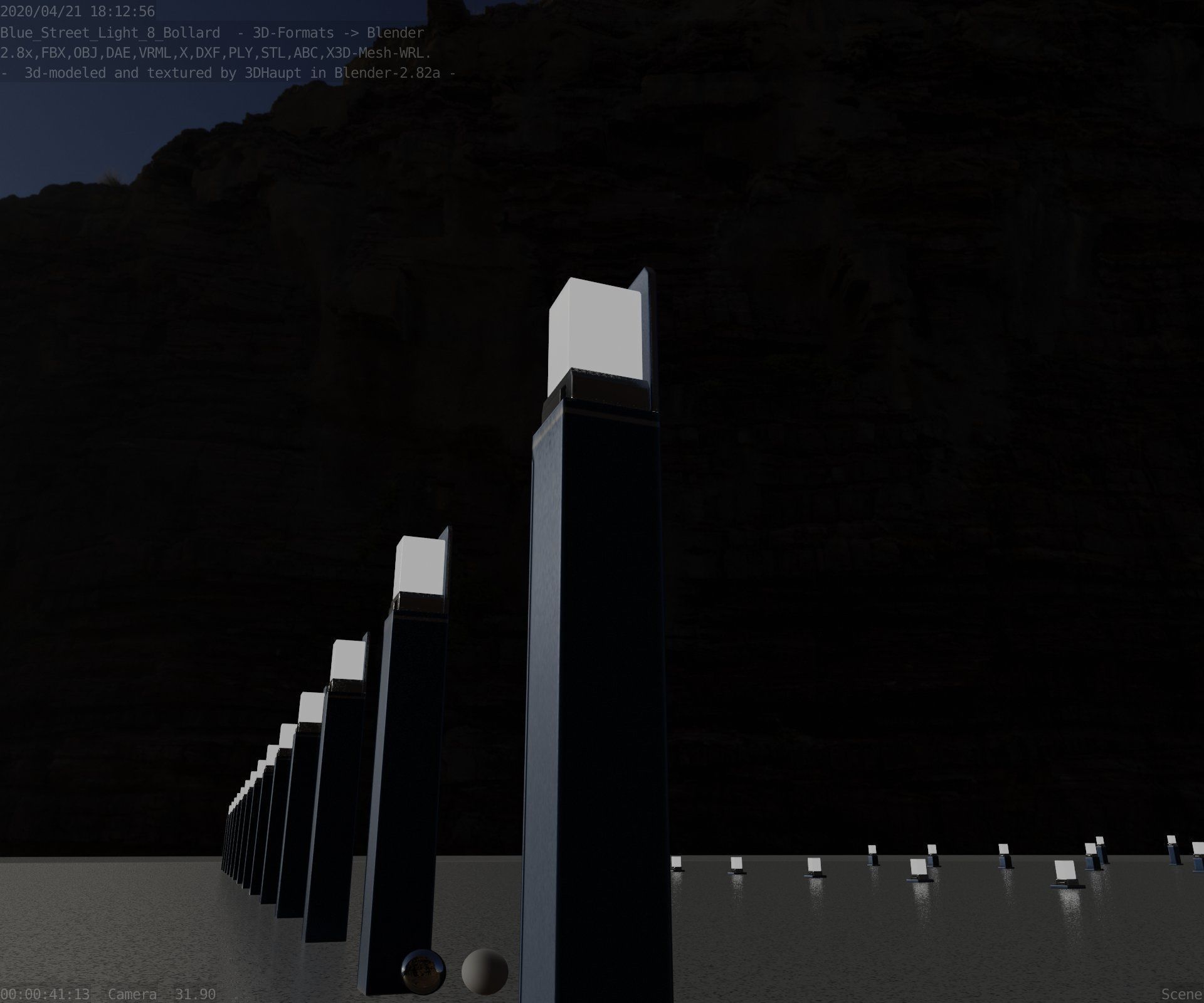 Street Light 8 Bollard 900 mm Futuristic Blue Version 5 Low-poly 3D model_4