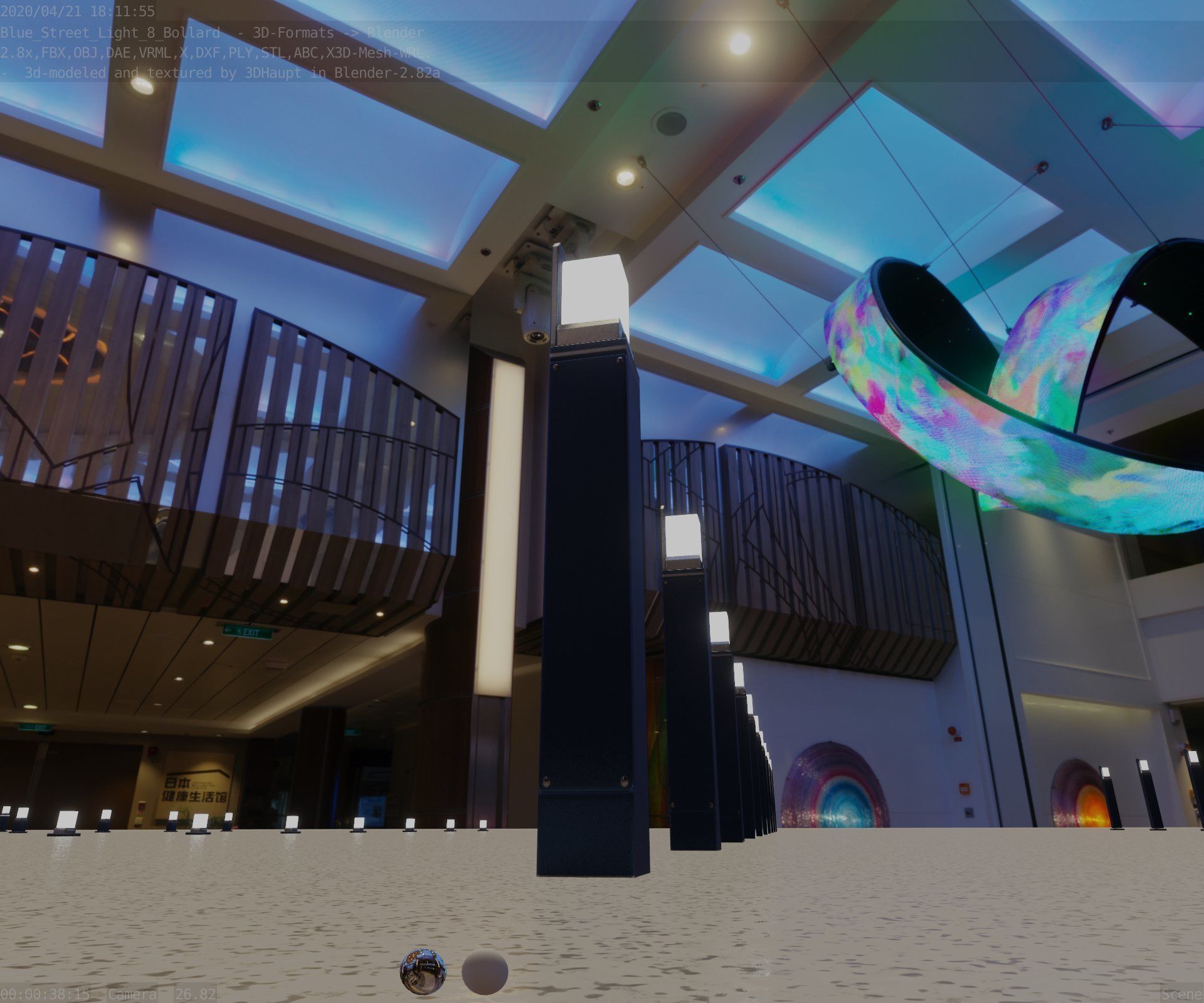 Street Light 8 Bollard 900 mm Futuristic Blue Version 5 Low-poly 3D model_33