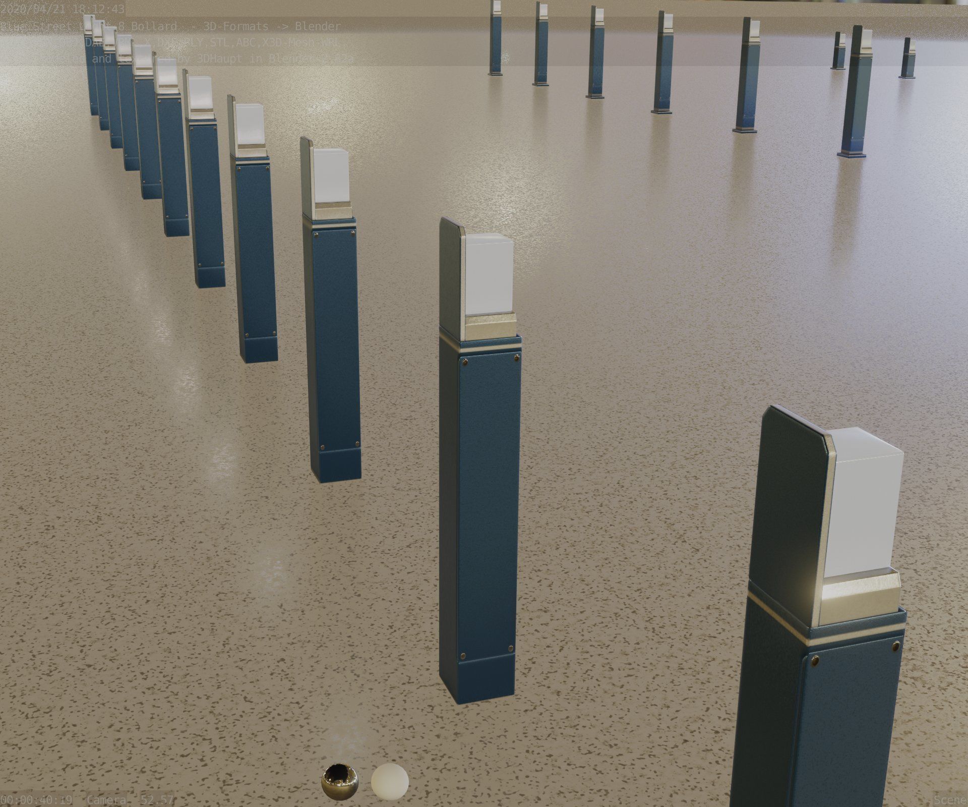 Street Light 8 Bollard 900 mm Futuristic Blue Version 5 Low-poly 3D model_83