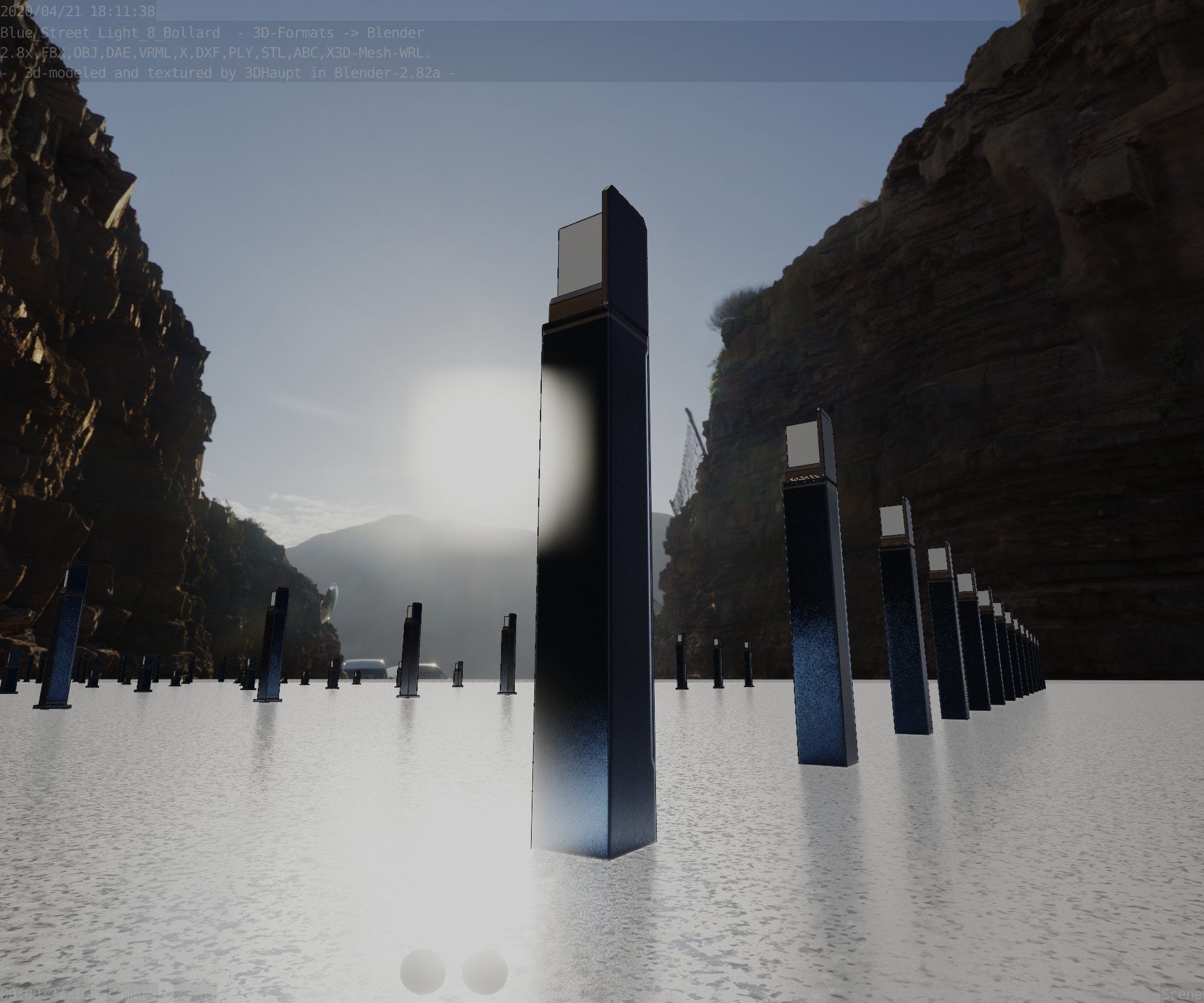 Street Light 8 Bollard 900 mm Futuristic Blue Version 5 Low-poly 3D model_11