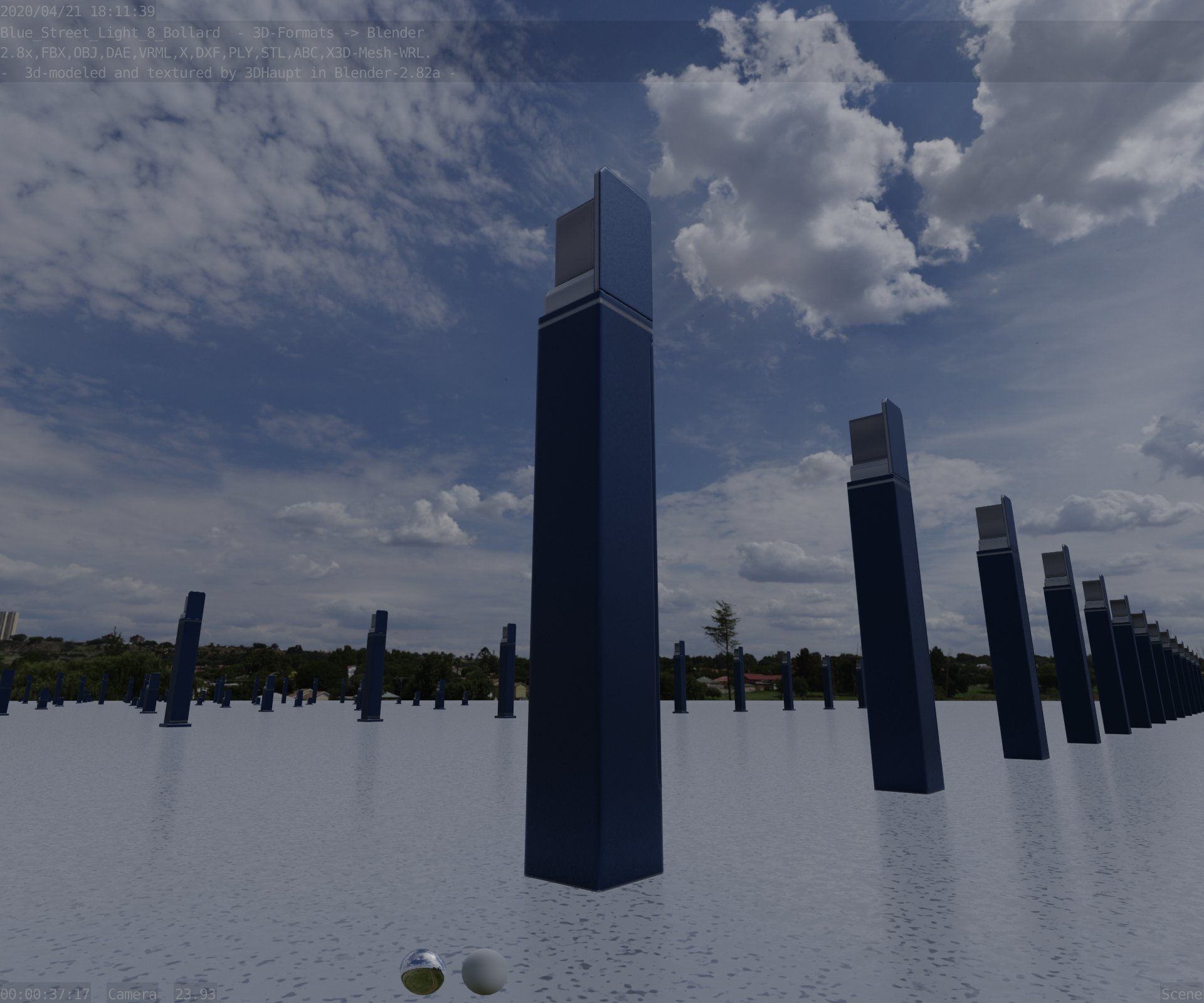 Street Light 8 Bollard 900 mm Futuristic Blue Version 5 Low-poly 3D model_12