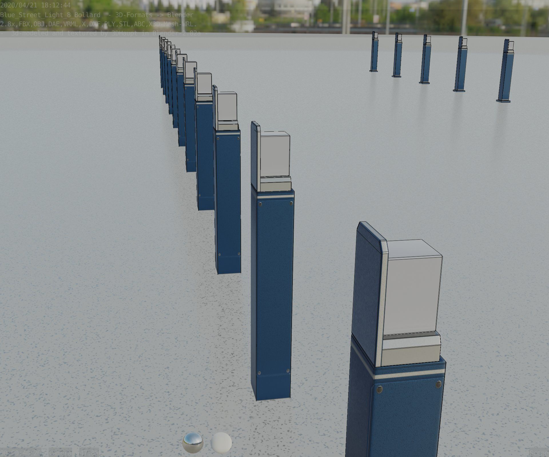 Street Light 8 Bollard 900 mm Futuristic Blue Version 5 Low-poly 3D model_84