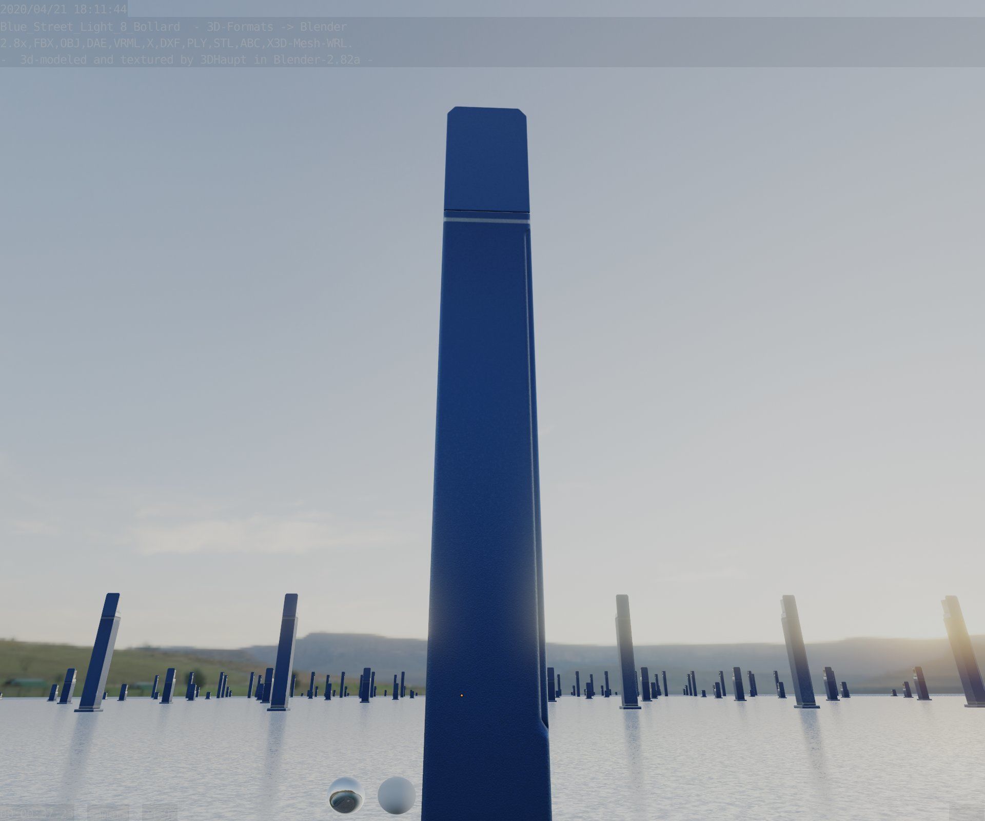 Street Light 8 Bollard 900 mm Futuristic Blue Version 5 Low-poly 3D model_18