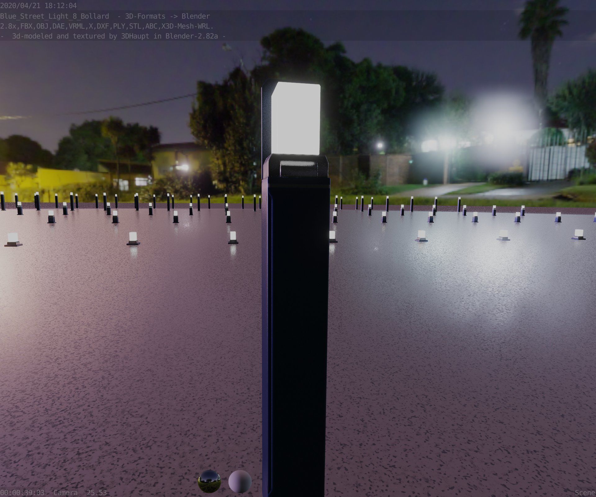 Street Light 8 Bollard 900 mm Futuristic Blue Version 5 Low-poly 3D model_43