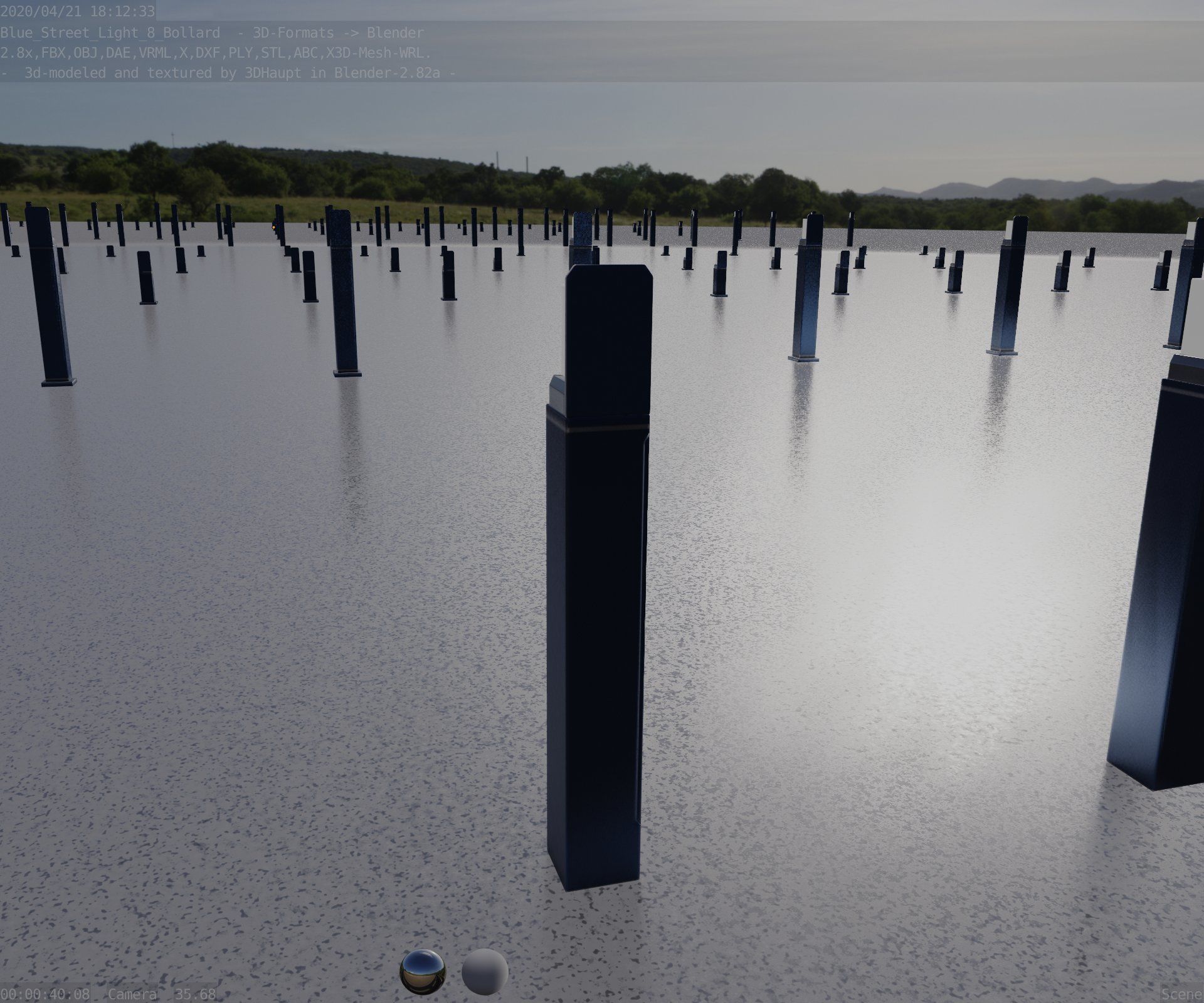Street Light 8 Bollard 900 mm Futuristic Blue Version 5 Low-poly 3D model_72