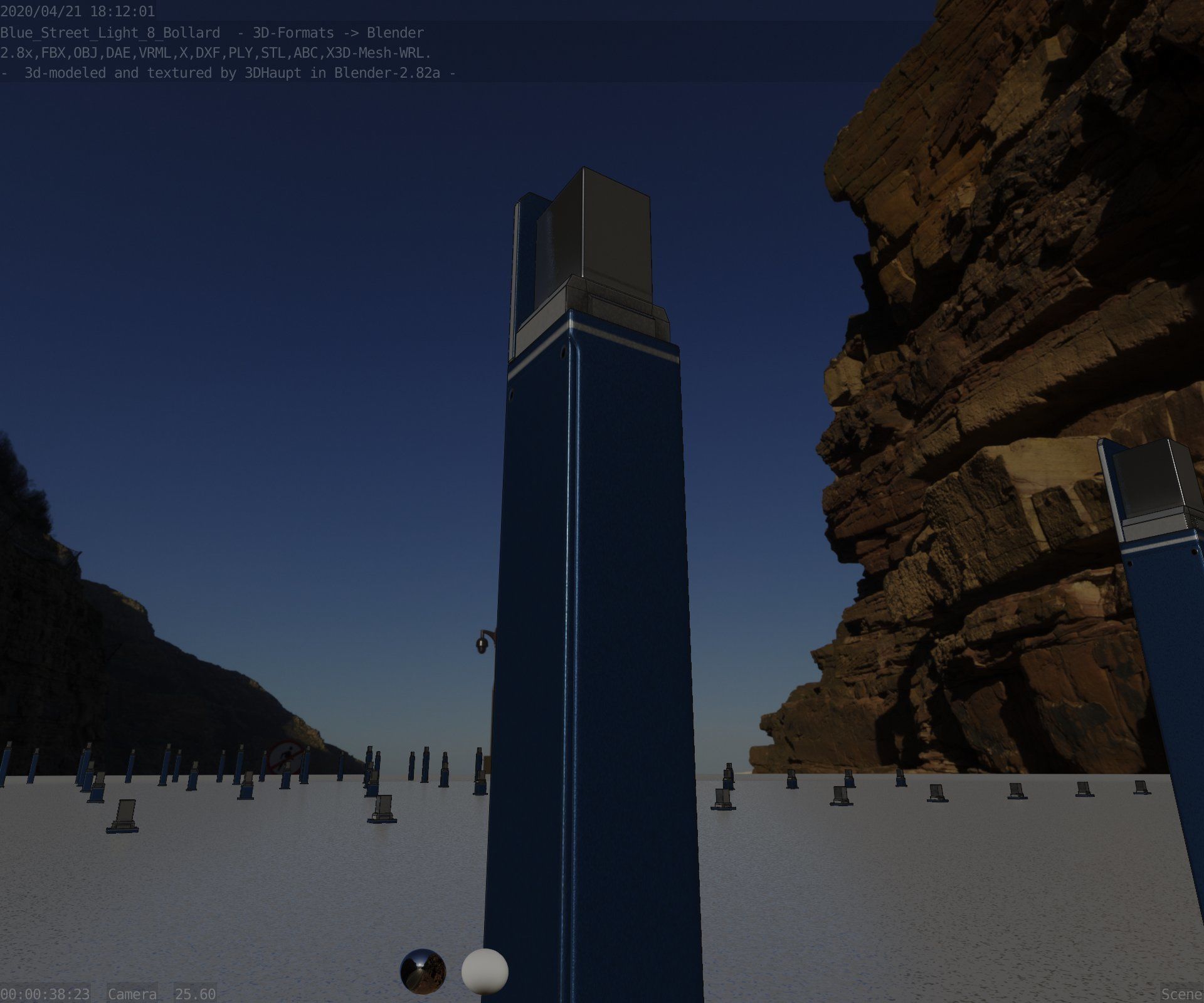 Street Light 8 Bollard 900 mm Futuristic Blue Version 5 Low-poly 3D model_39