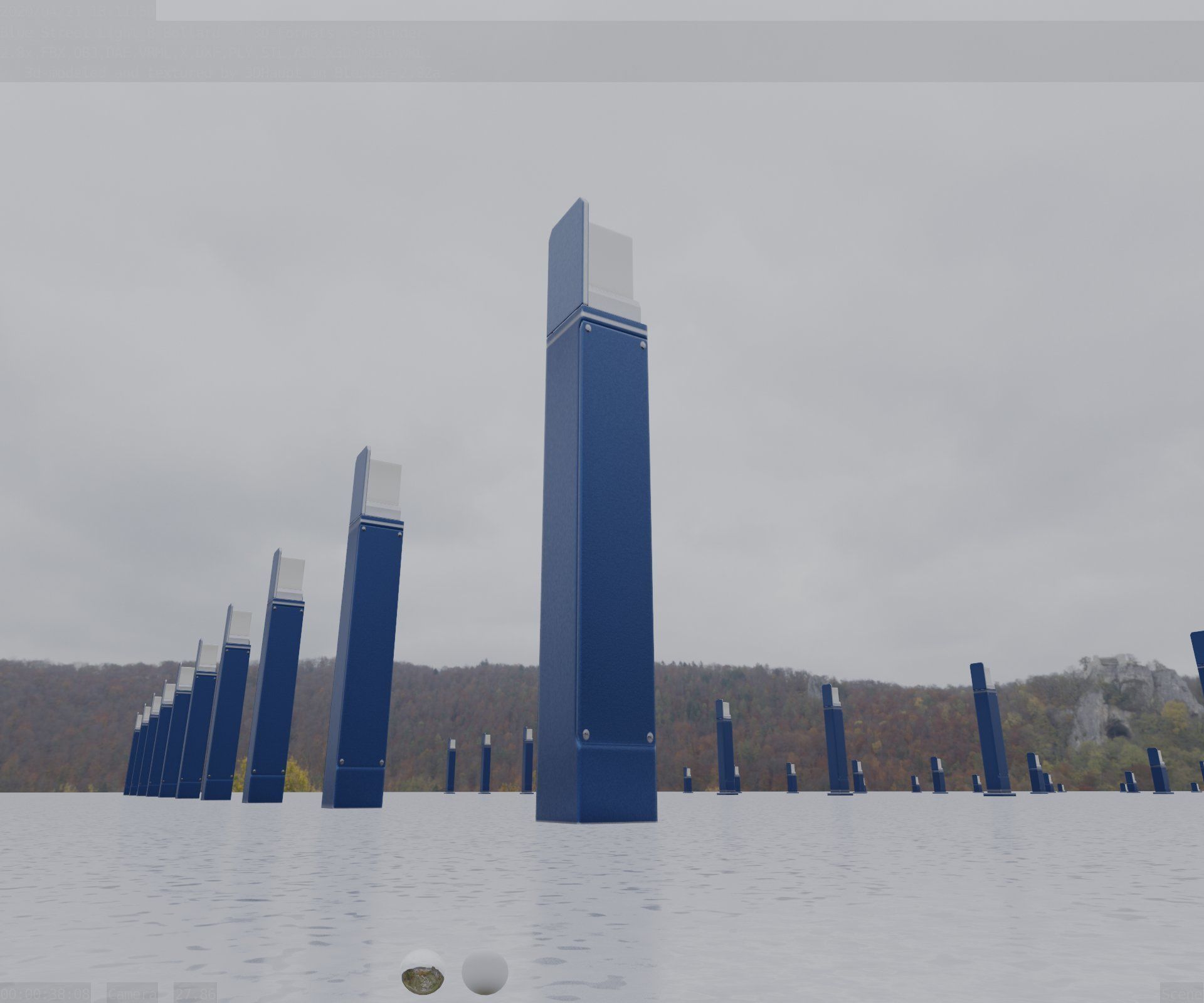 Street Light 8 Bollard 900 mm Futuristic Blue Version 5 Low-poly 3D model_27