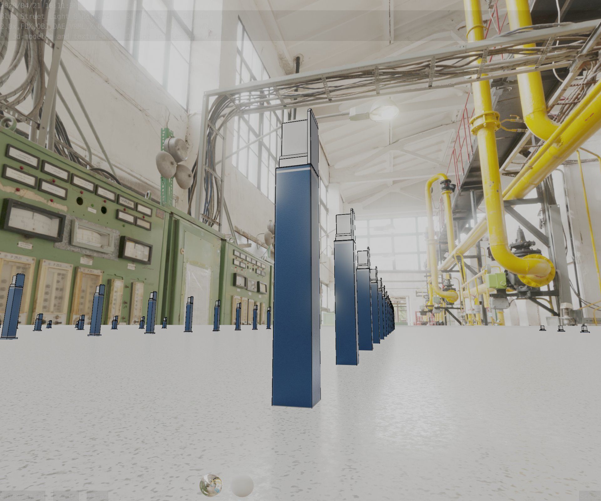 Street Light 8 Bollard 900 mm Futuristic Blue Version 5 Low-poly 3D model_9