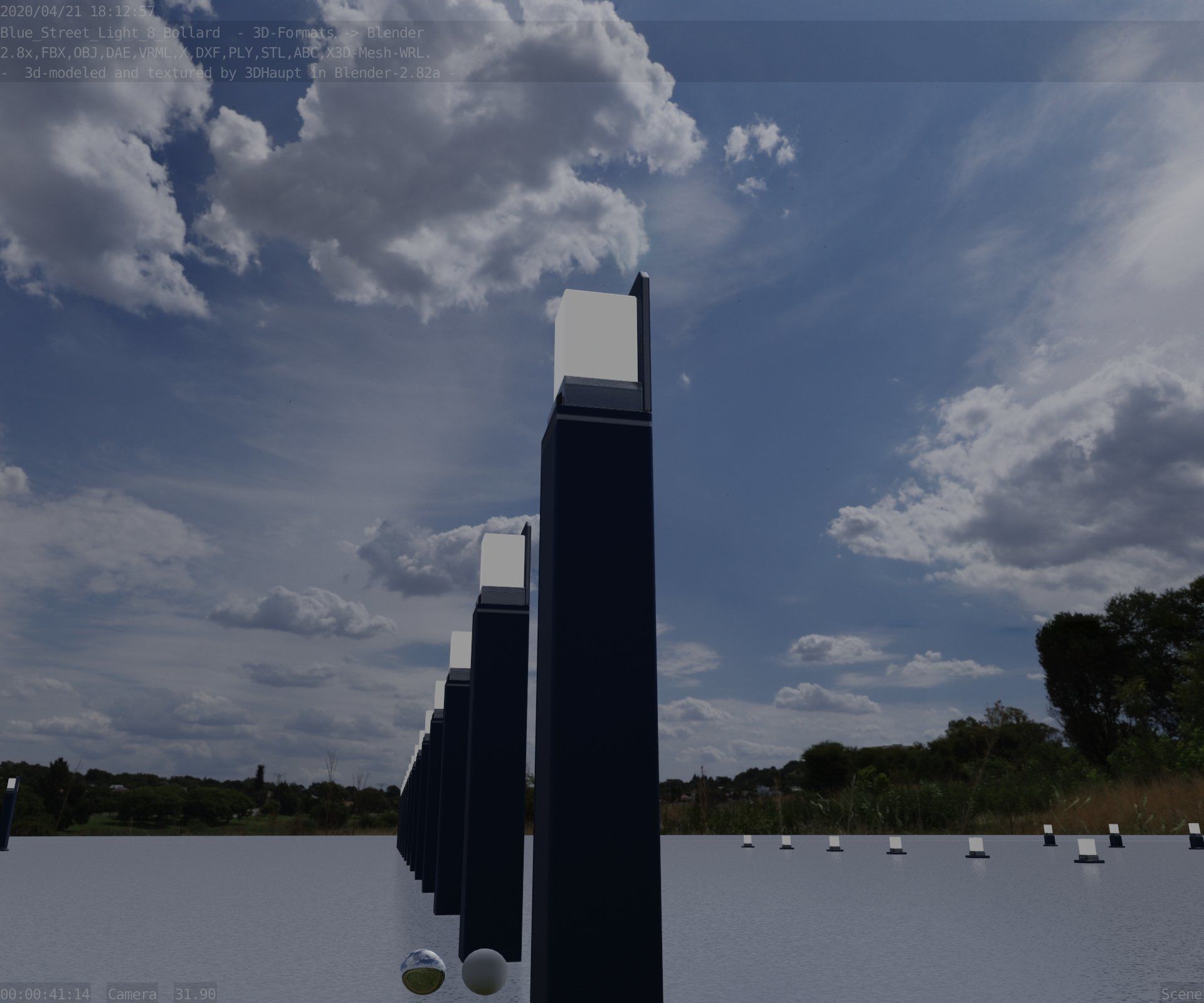 Street Light 8 Bollard 900 mm Futuristic Blue Version 5 Low-poly 3D model_5