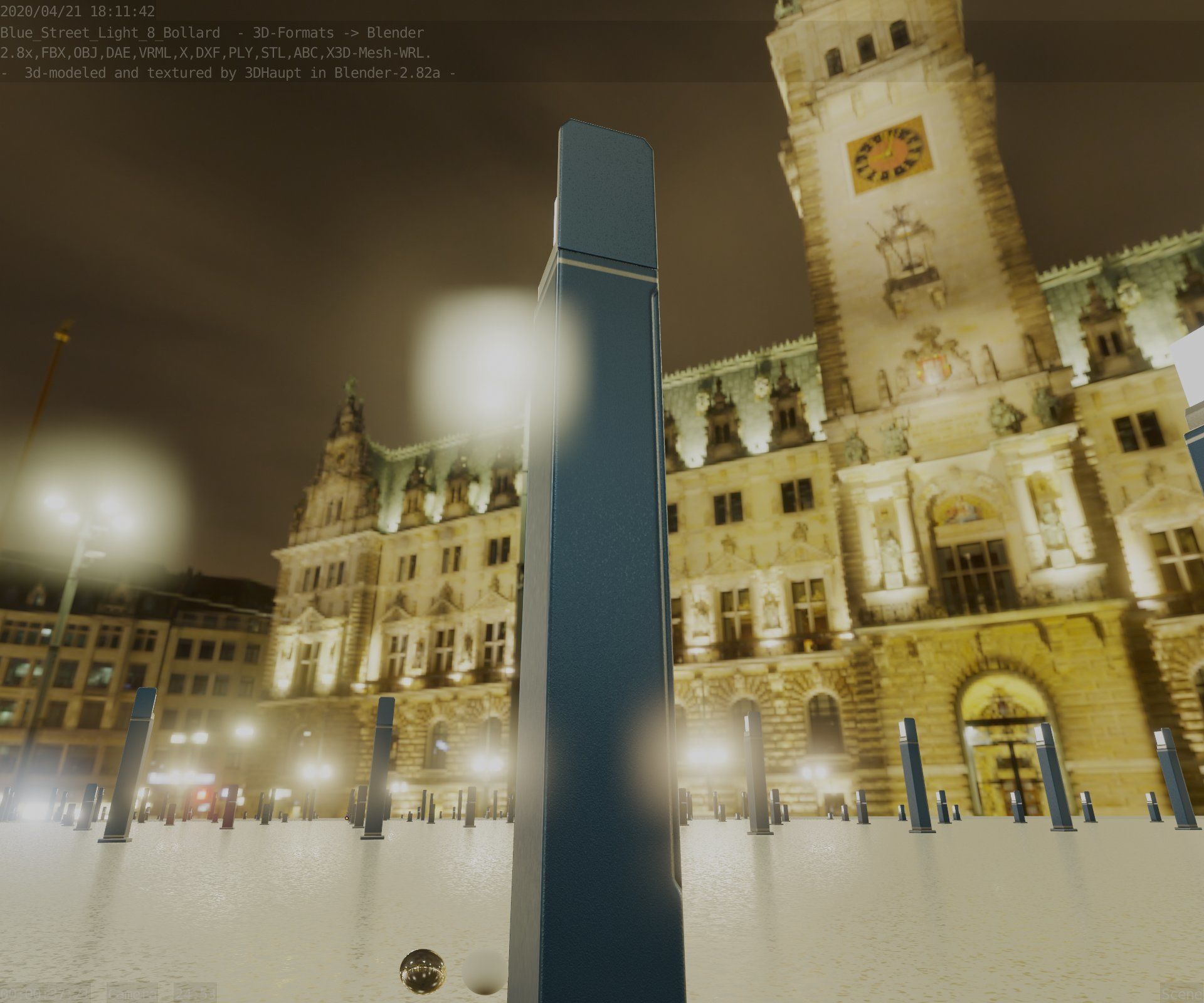 Street Light 8 Bollard 900 mm Futuristic Blue Version 5 Low-poly 3D model_16
