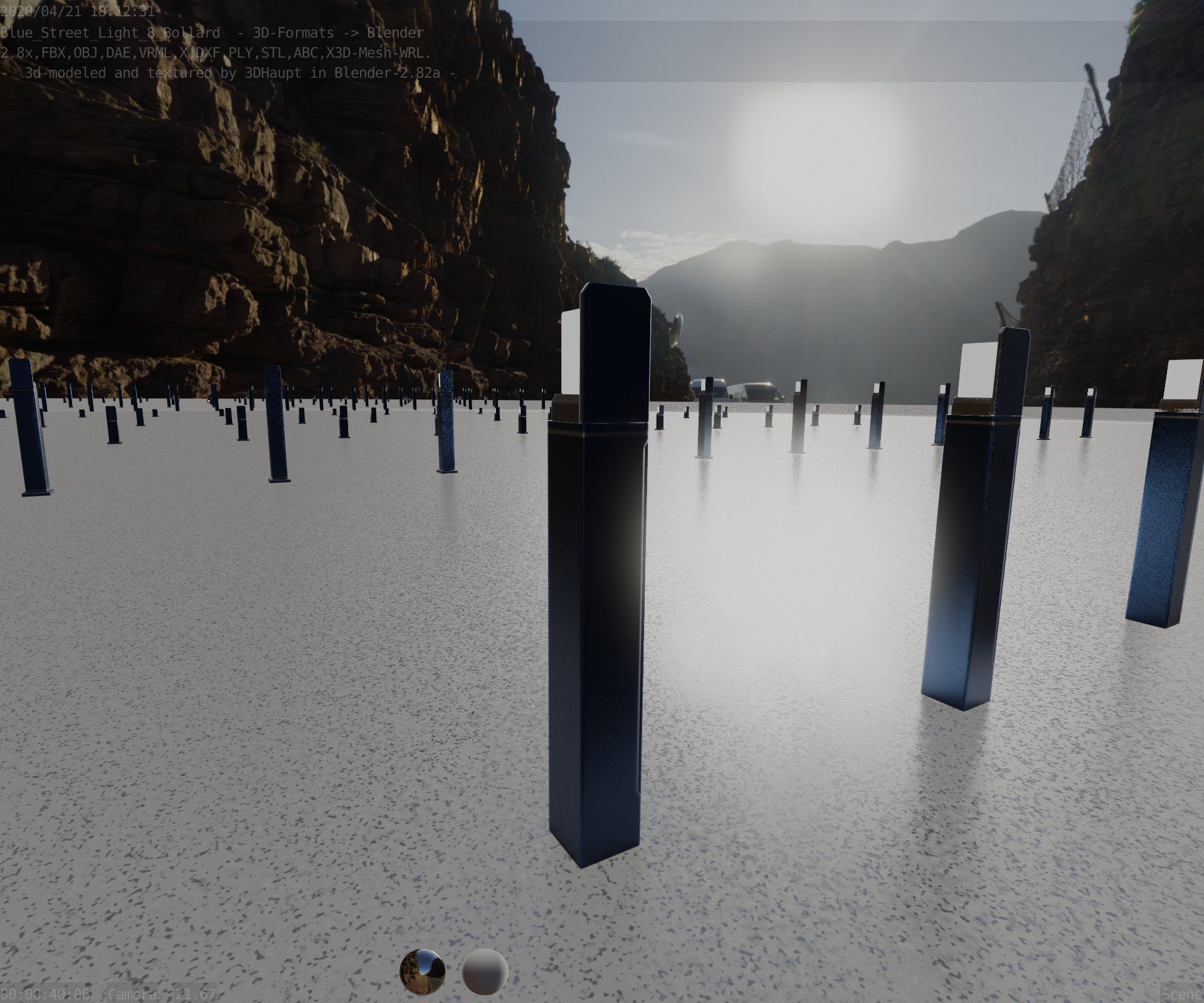 Street Light 8 Bollard 900 mm Futuristic Blue Version 5 Low-poly 3D model_70