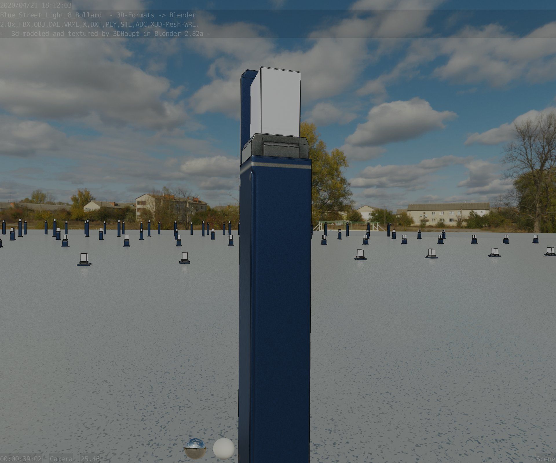 Street Light 8 Bollard 900 mm Futuristic Blue Version 5 Low-poly 3D model_42