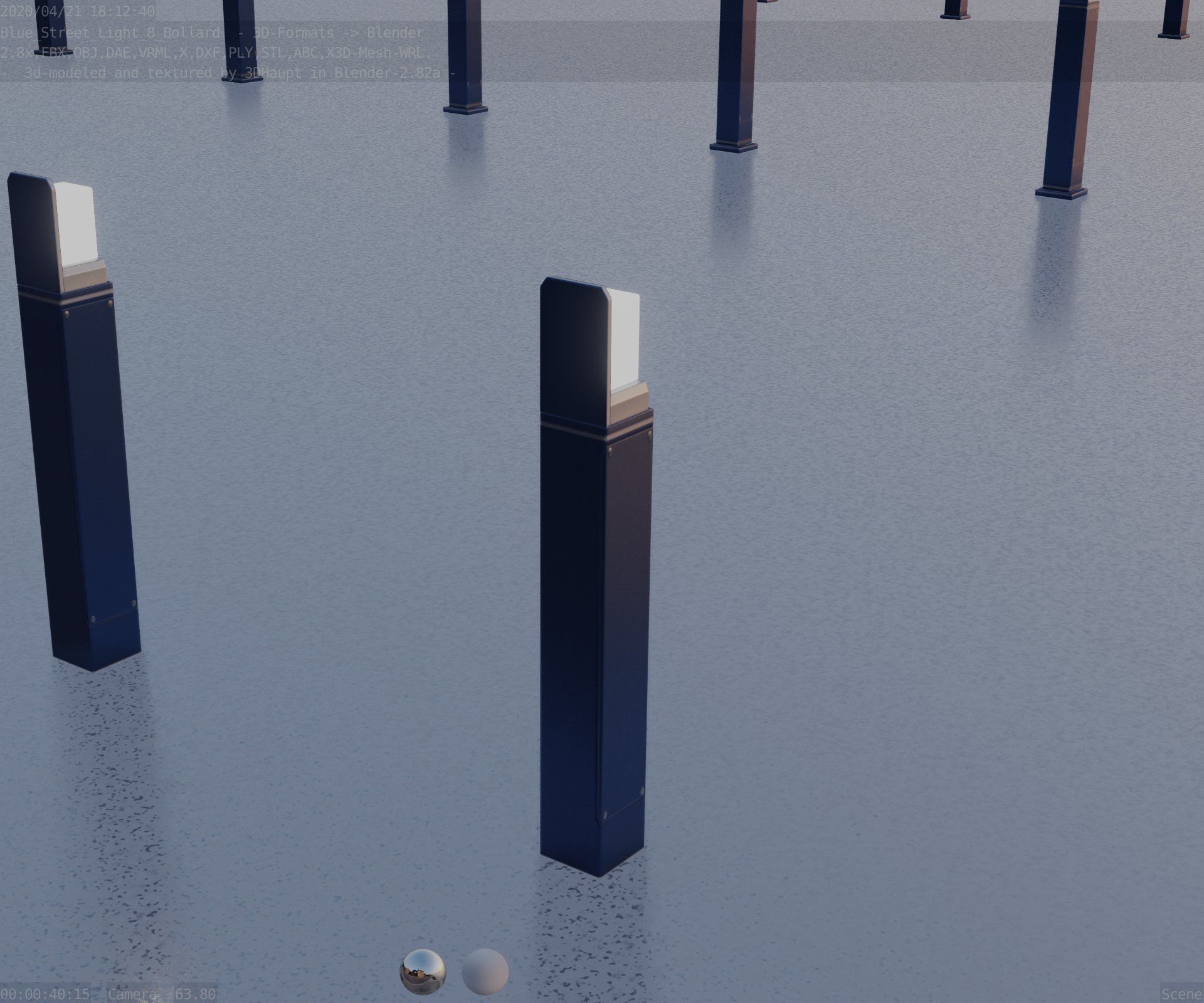 Street Light 8 Bollard 900 mm Futuristic Blue Version 5 Low-poly 3D model_79