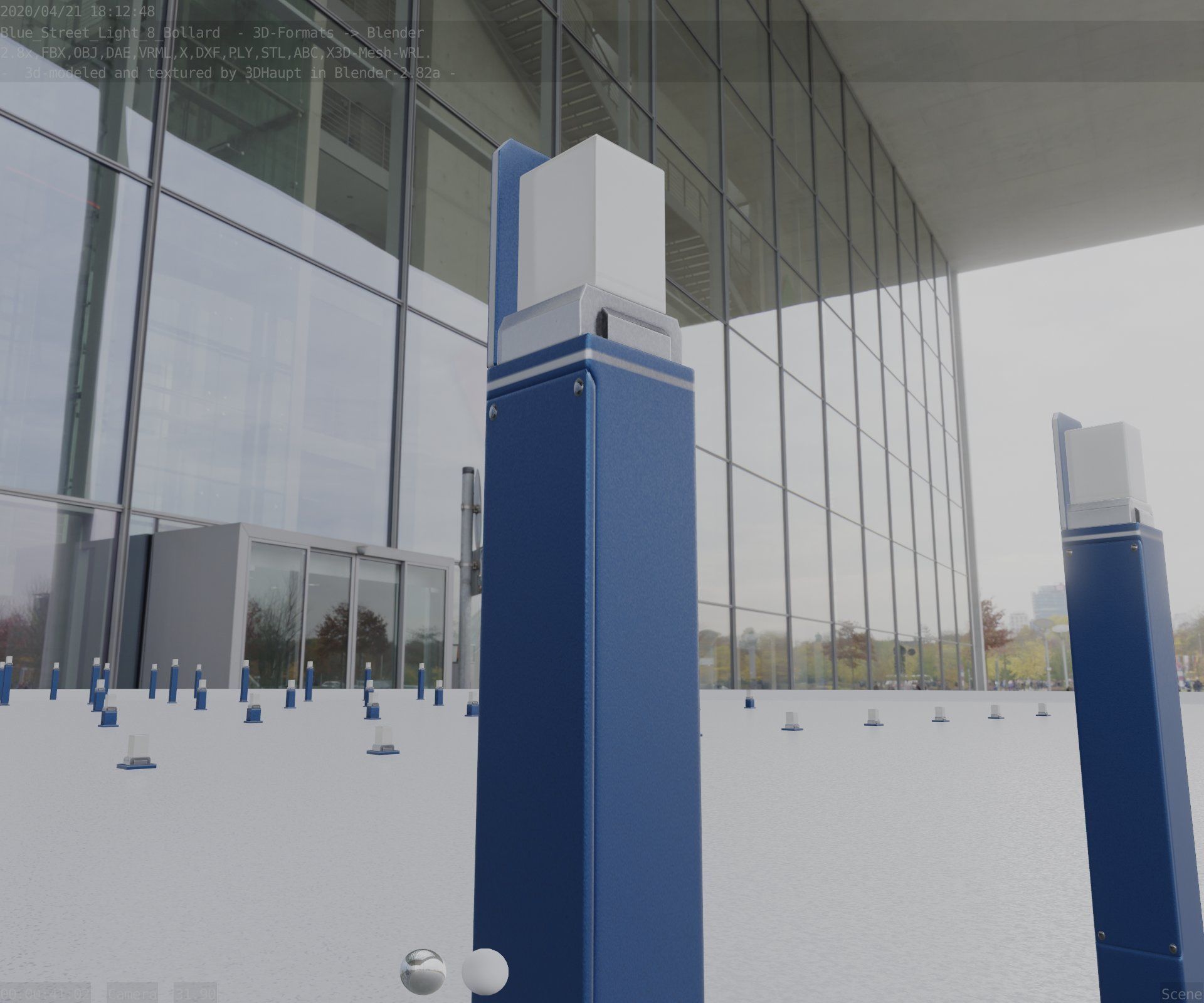 Street Light 8 Bollard 900 mm Futuristic Blue Version 5 Low-poly 3D model_90
