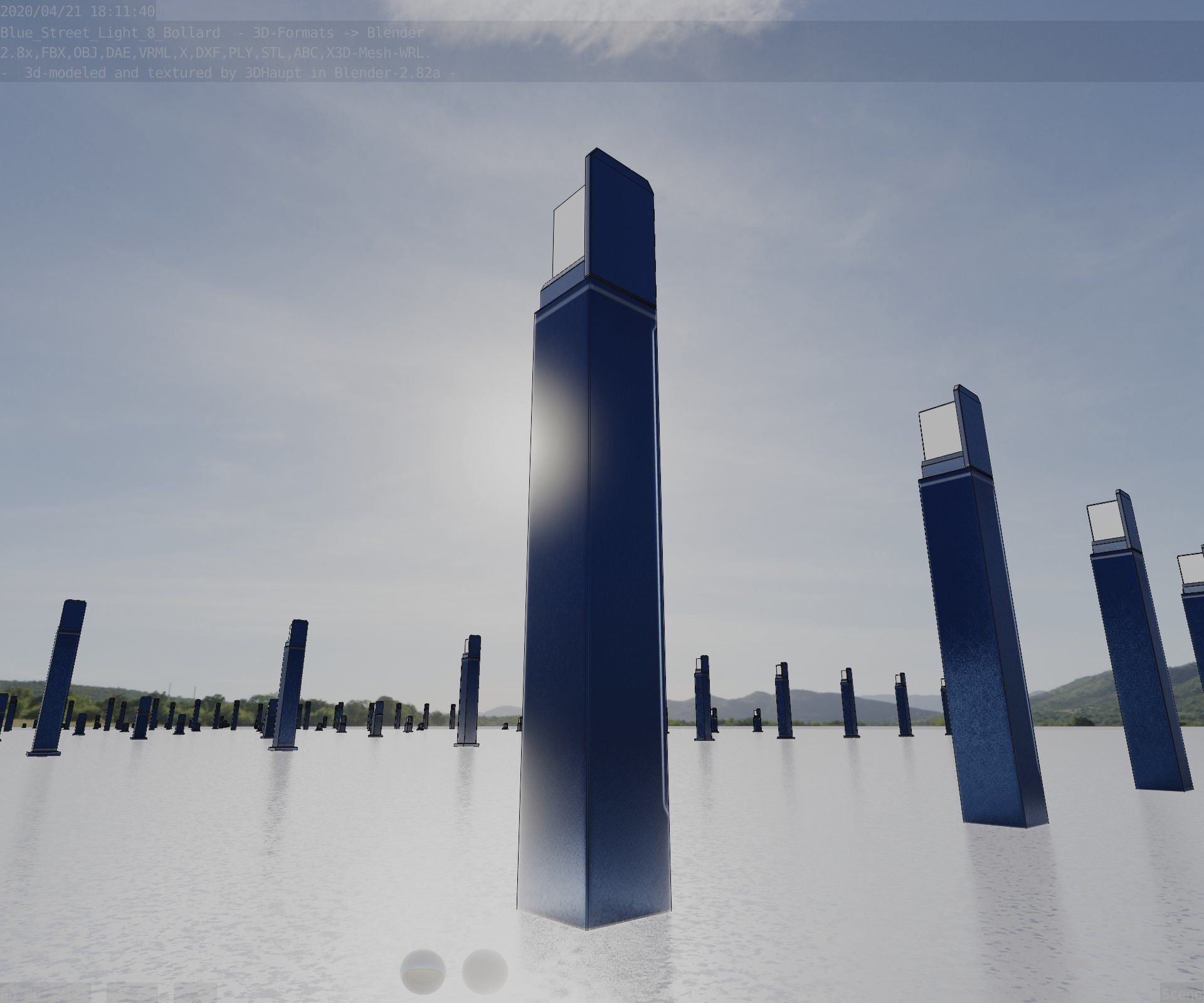 Street Light 8 Bollard 900 mm Futuristic Blue Version 5 Low-poly 3D model_13