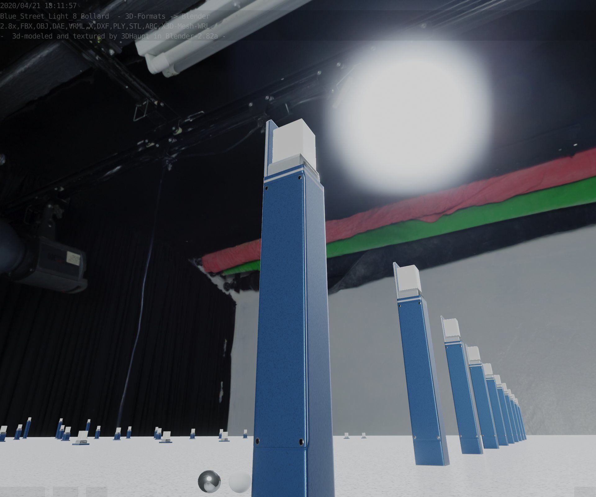 Street Light 8 Bollard 900 mm Futuristic Blue Version 5 Low-poly 3D model_36