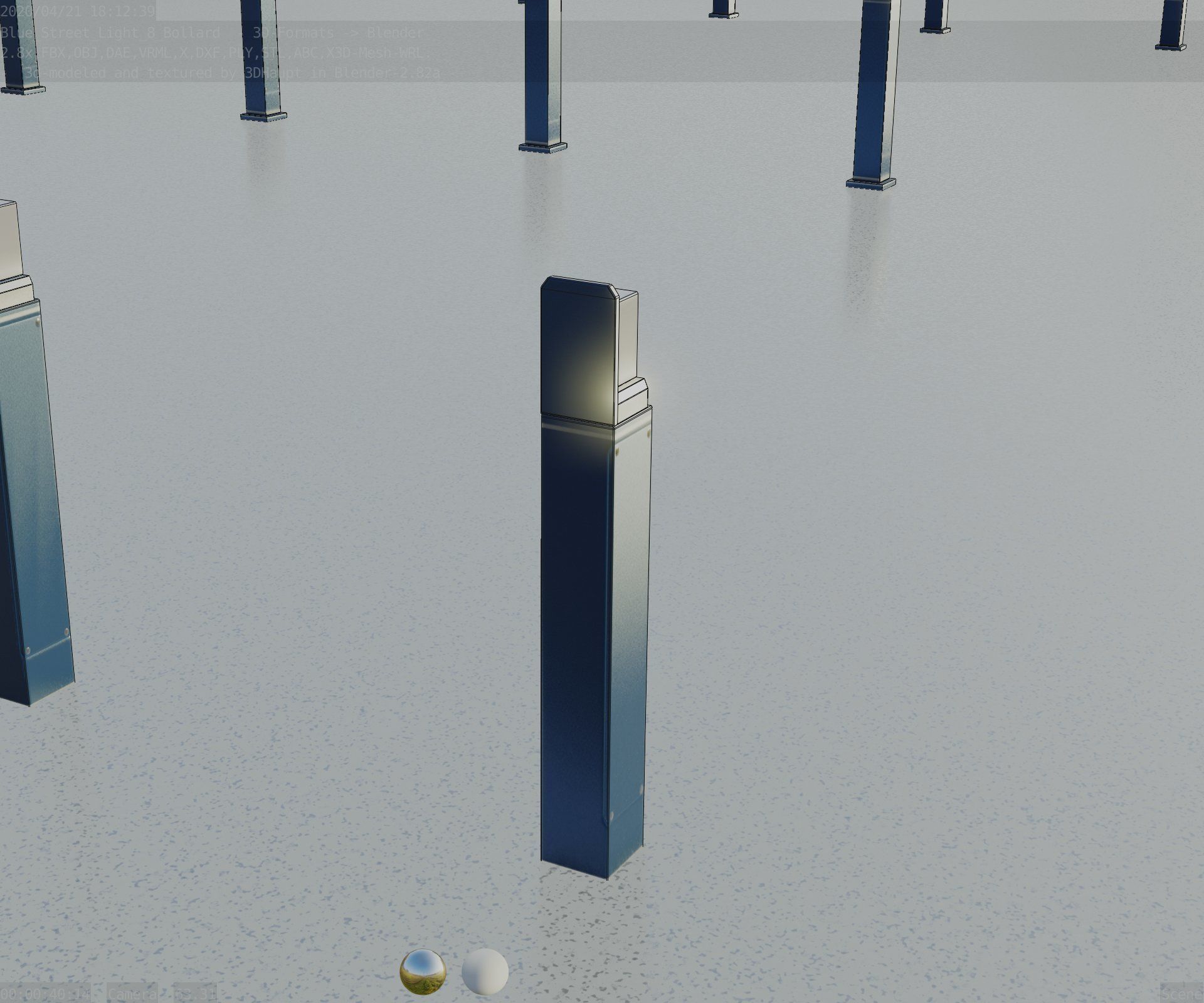 Street Light 8 Bollard 900 mm Futuristic Blue Version 5 Low-poly 3D model_78