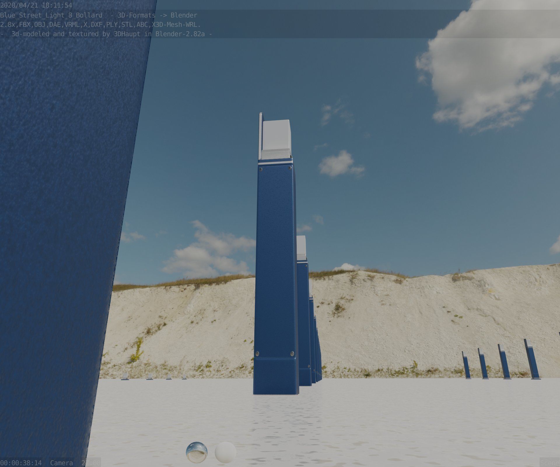 Street Light 8 Bollard 900 mm Futuristic Blue Version 5 Low-poly 3D model_32