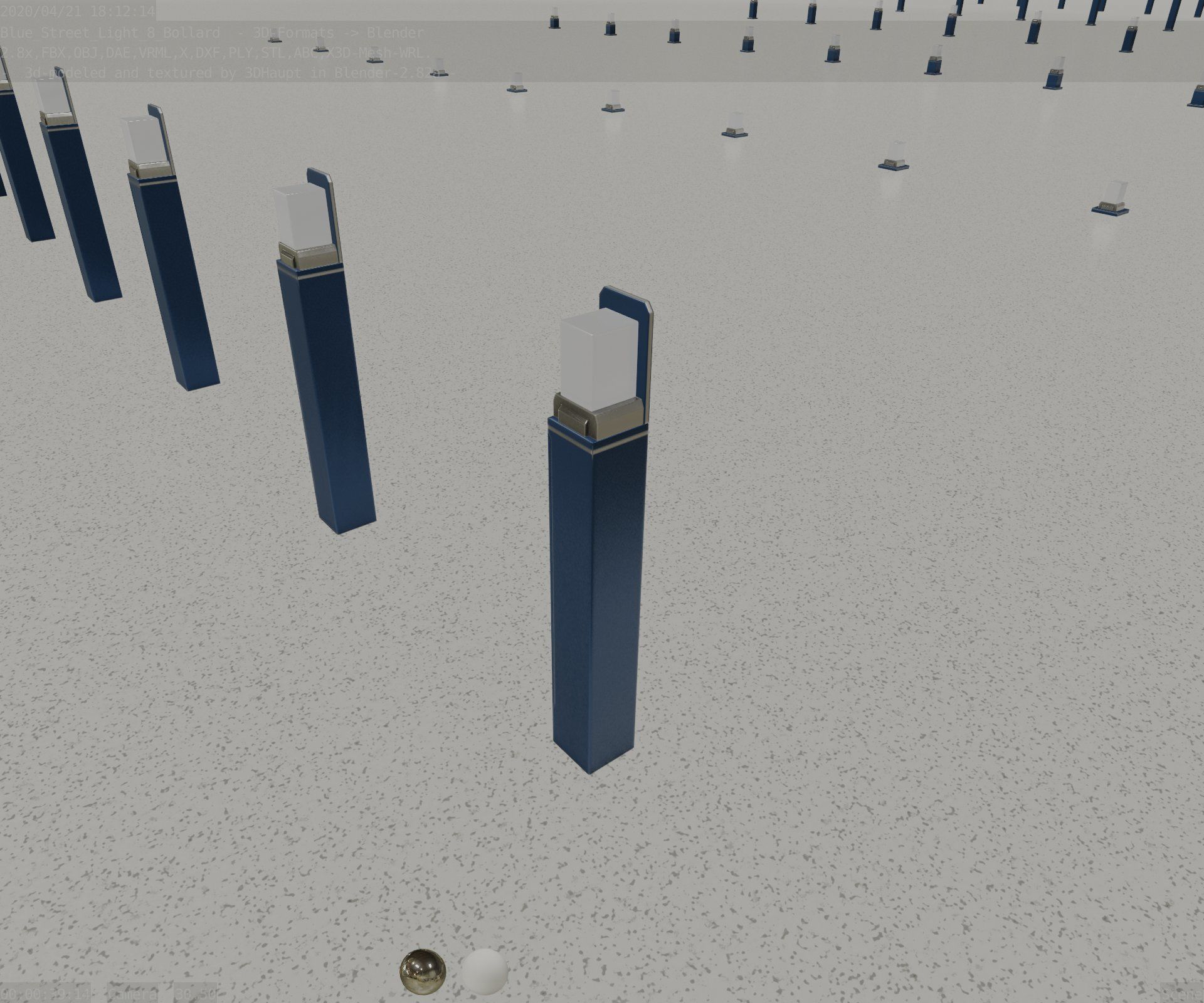 Street Light 8 Bollard 900 mm Futuristic Blue Version 5 Low-poly 3D model_54