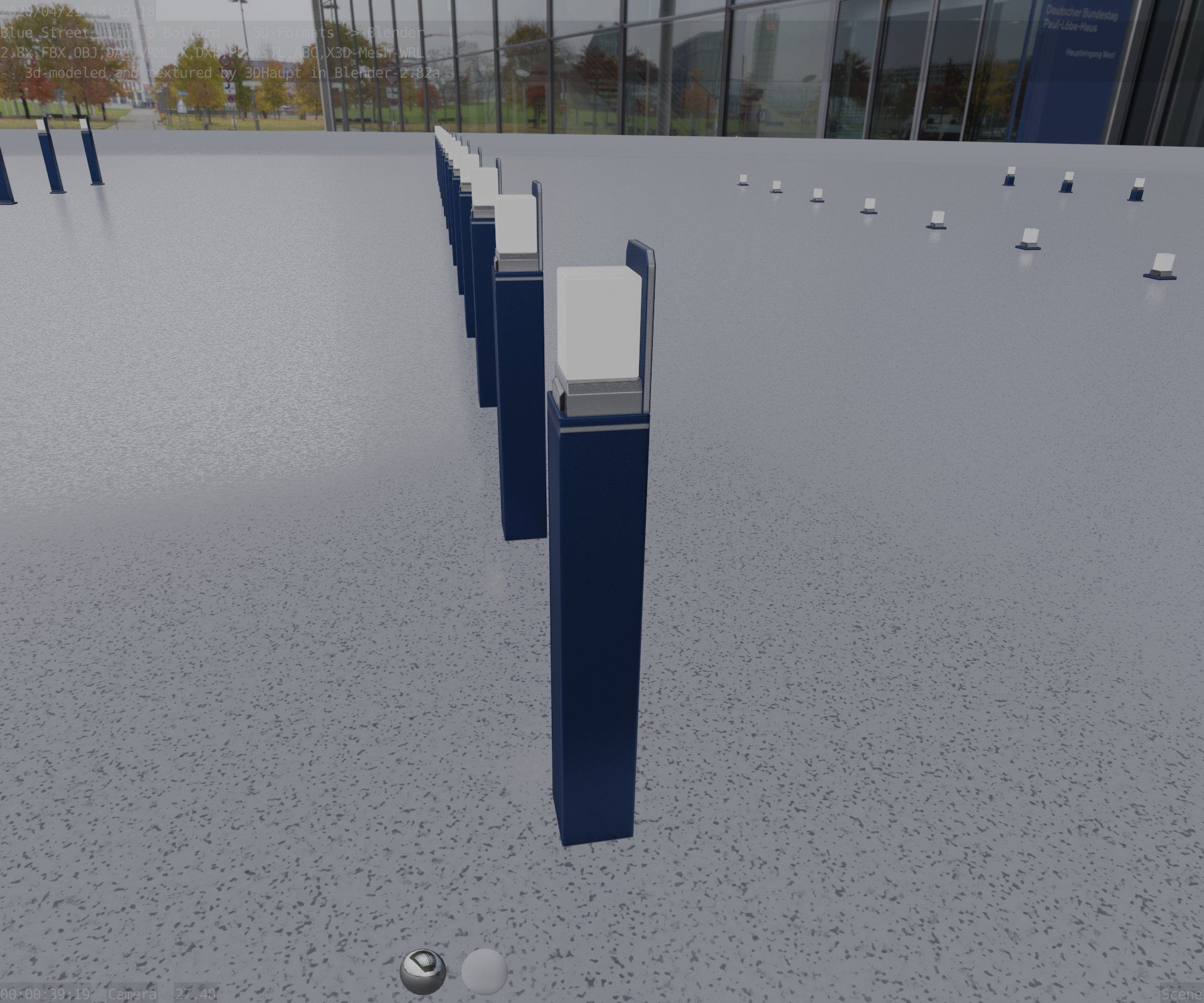 Street Light 8 Bollard 900 mm Futuristic Blue Version 5 Low-poly 3D model_59