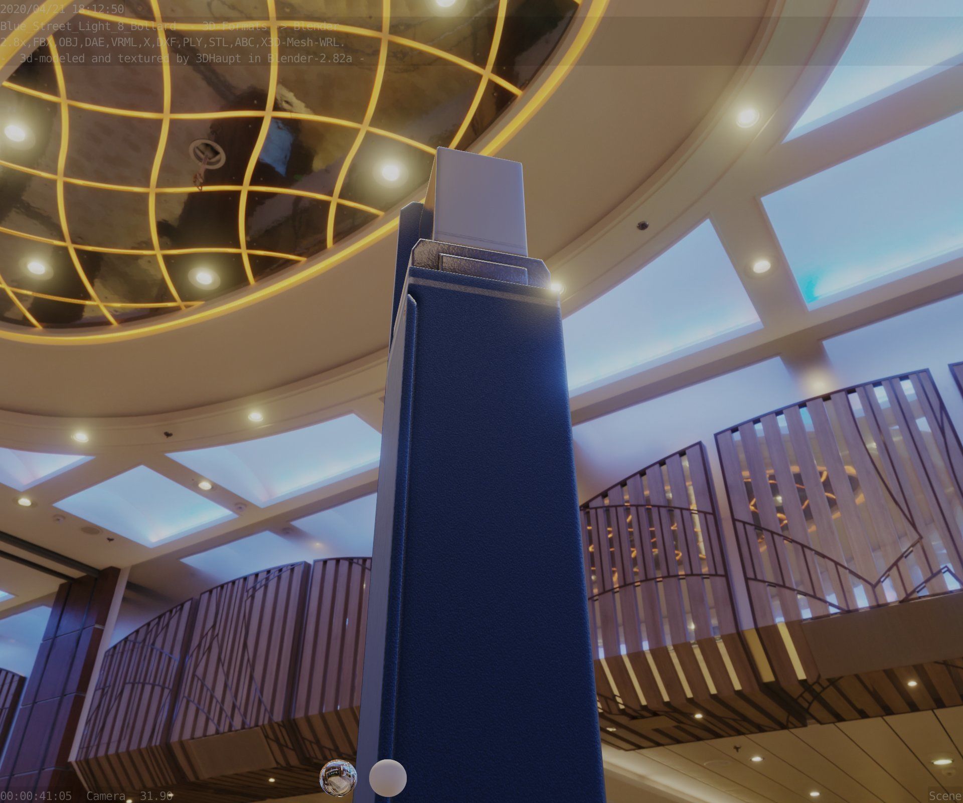 Street Light 8 Bollard 900 mm Futuristic Blue Version 5 Low-poly 3D model_93