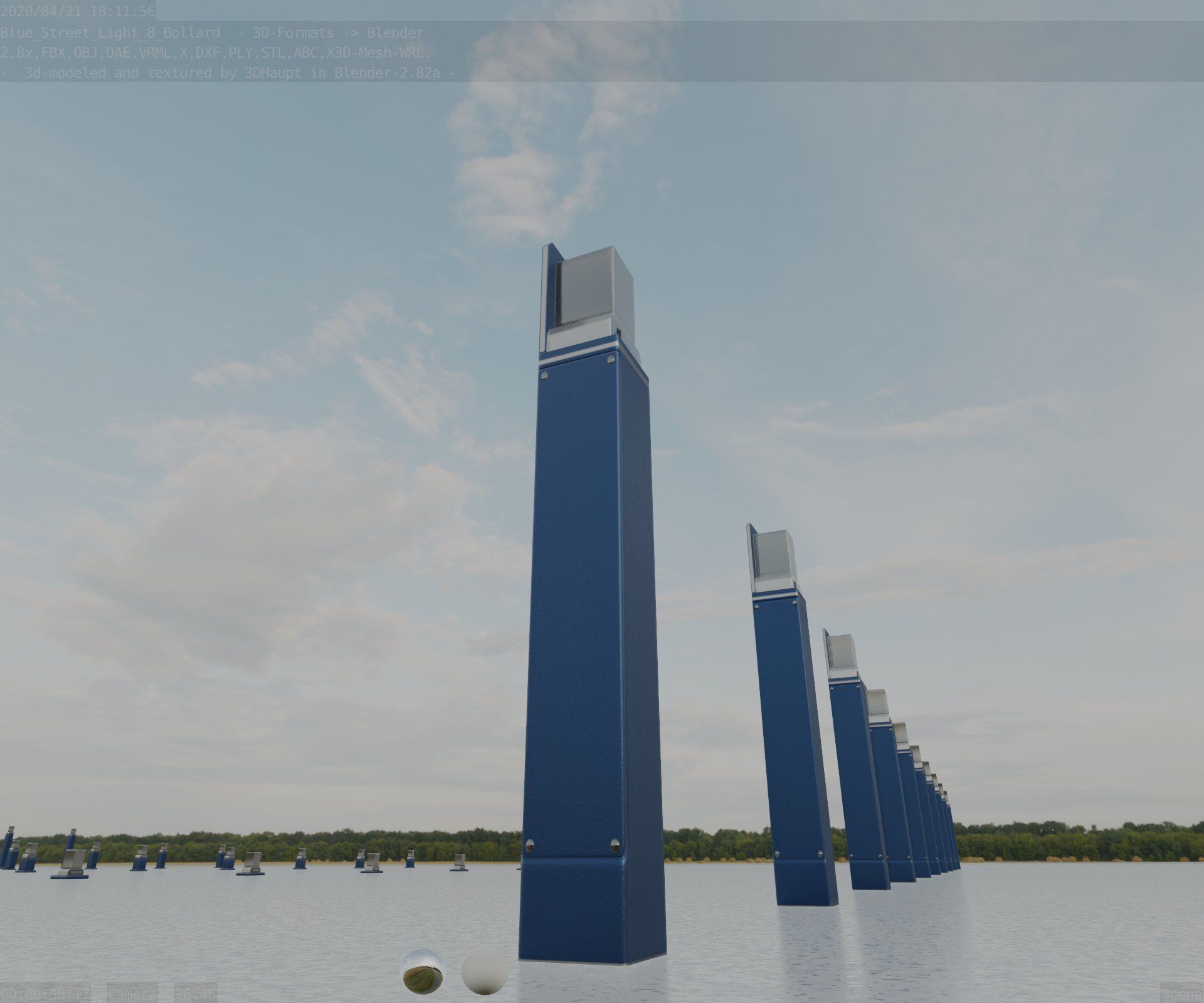 Street Light 8 Bollard 900 mm Futuristic Blue Version 5 Low-poly 3D model_35