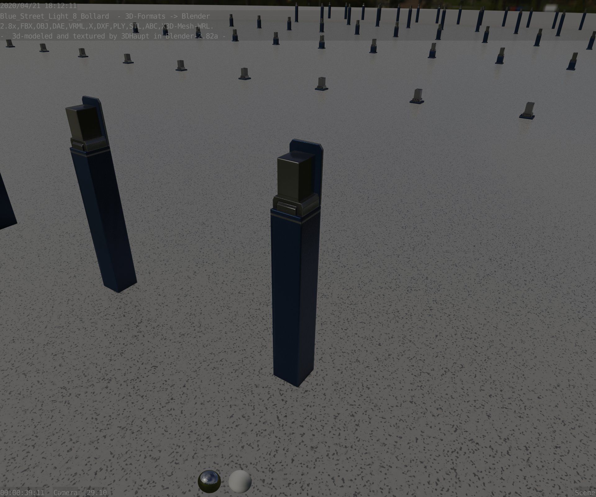 Street Light 8 Bollard 900 mm Futuristic Blue Version 5 Low-poly 3D model_51