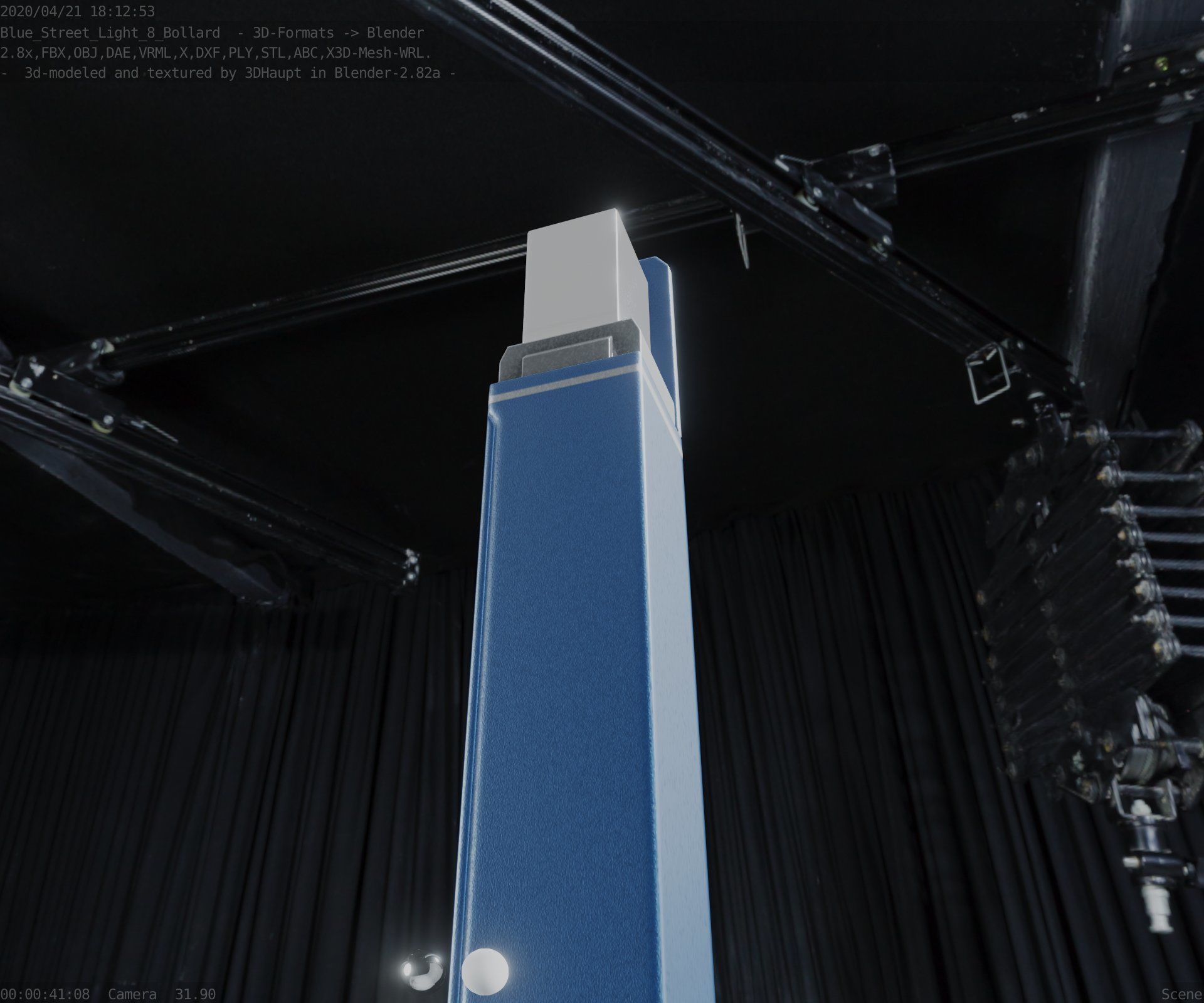 Street Light 8 Bollard 900 mm Futuristic Blue Version 5 Low-poly 3D model_96