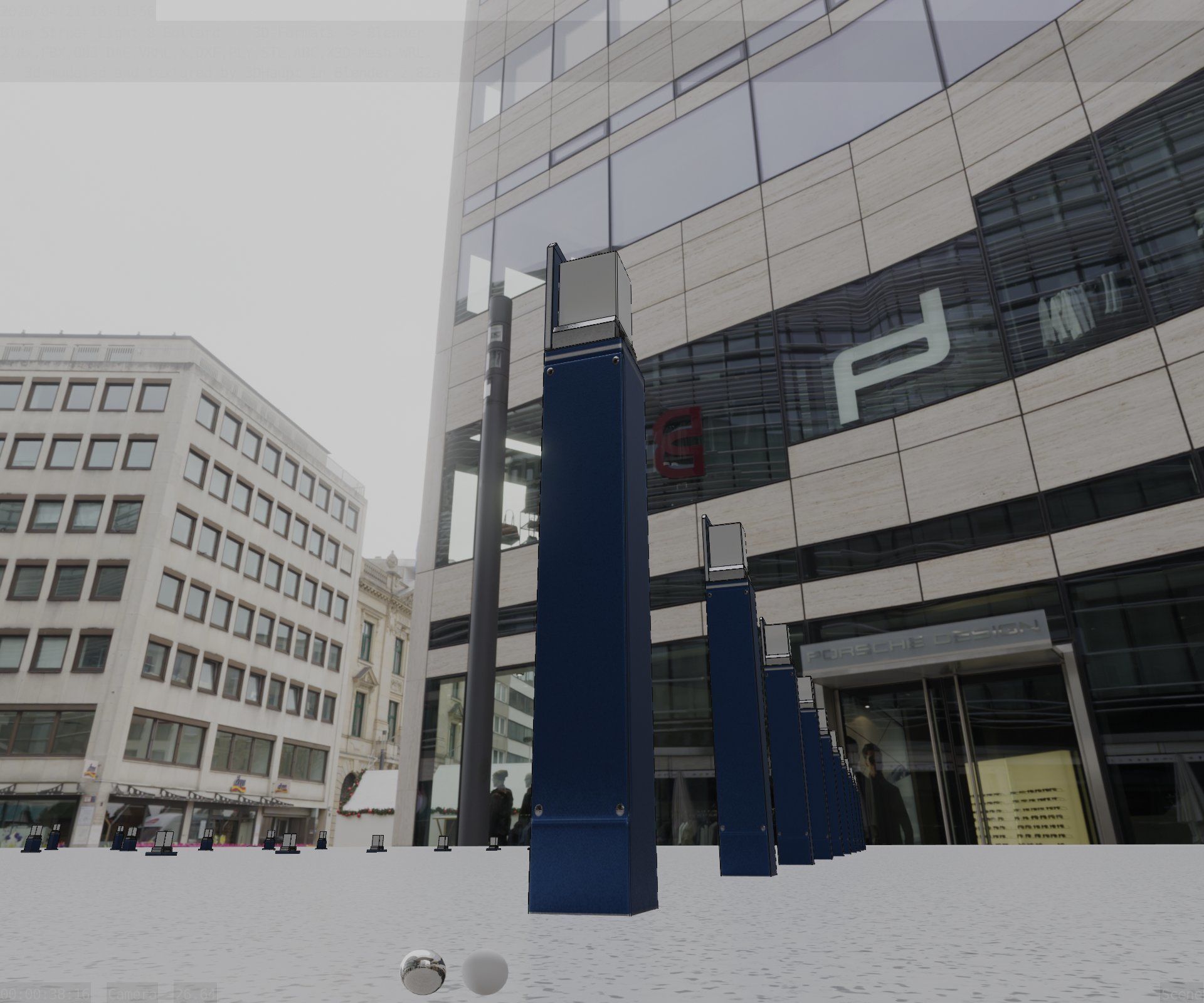 Street Light 8 Bollard 900 mm Futuristic Blue Version 5 Low-poly 3D model_34
