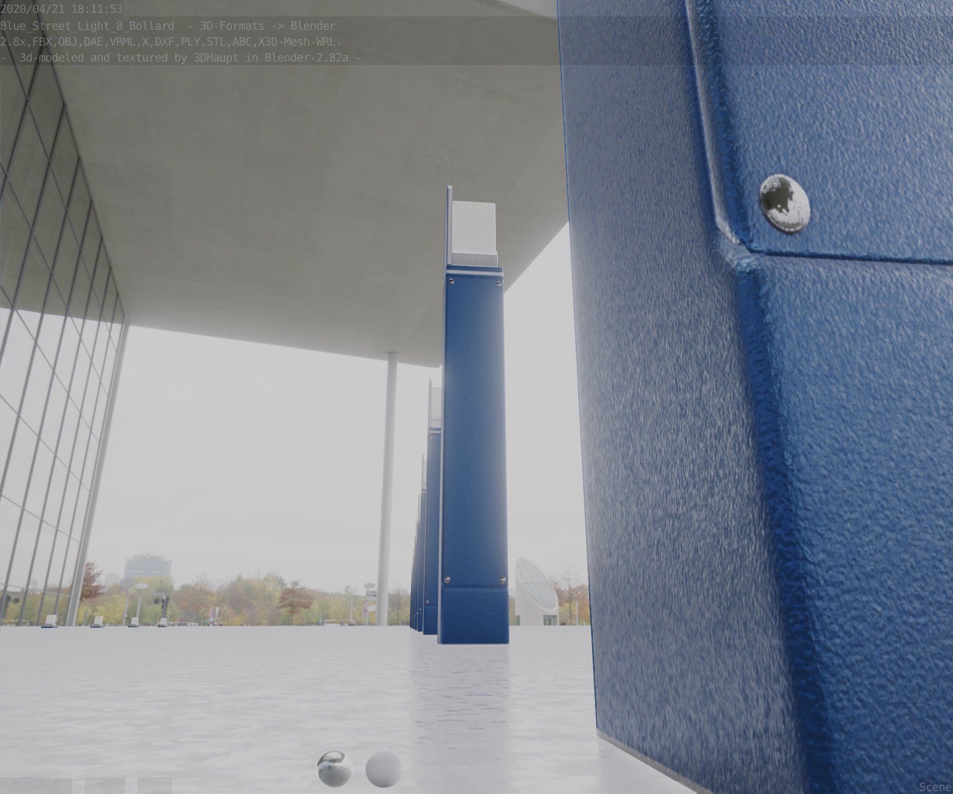 Street Light 8 Bollard 900 mm Futuristic Blue Version 5 Low-poly 3D model_30