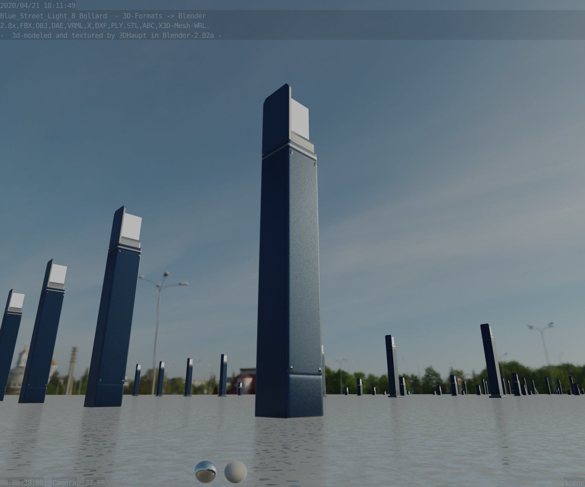 Street Light 8 Bollard 900 mm Futuristic Blue Version 5 Low-poly 3D model_25